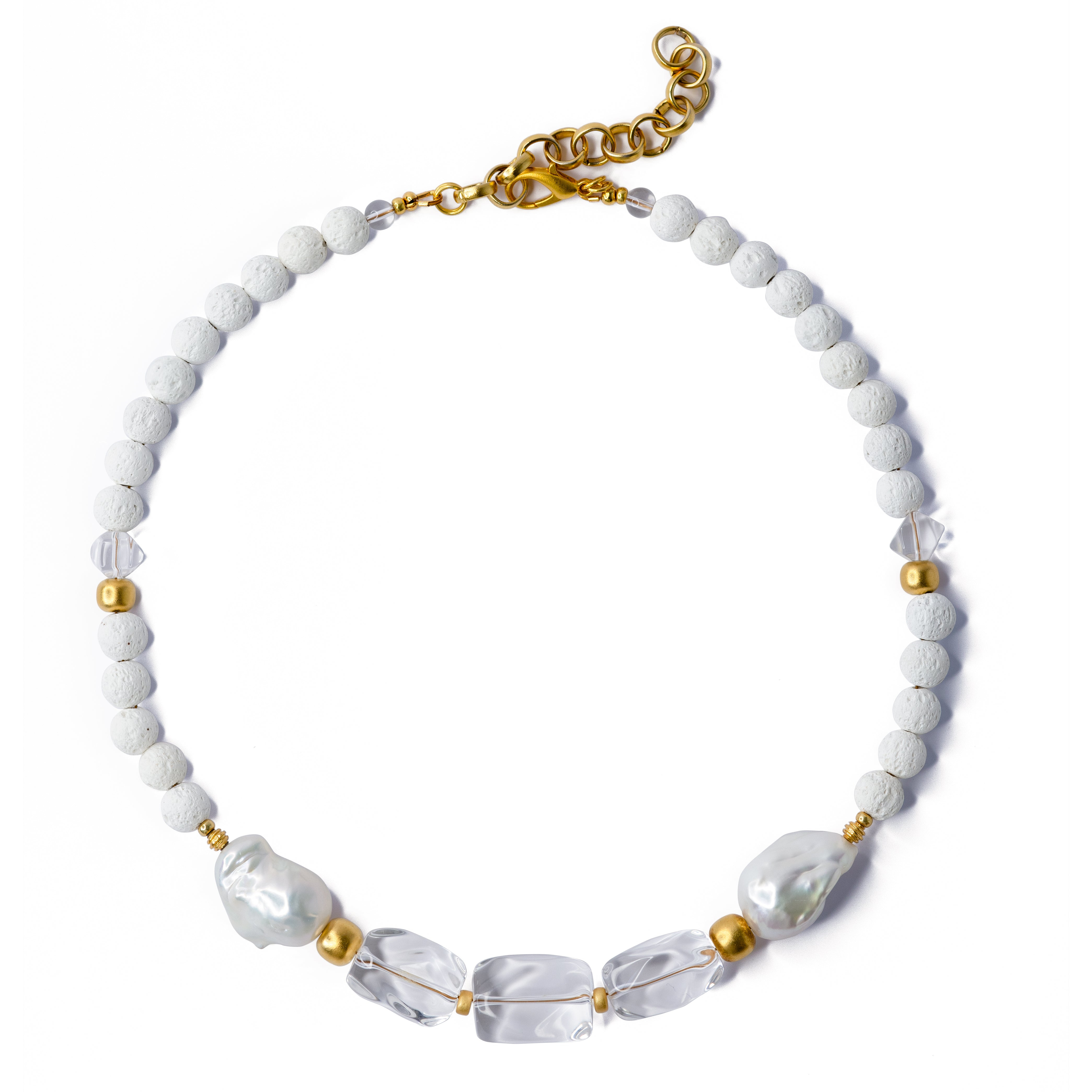 Bombyx House Women's Gold / White White Crystal Baroque Pearls Necklace