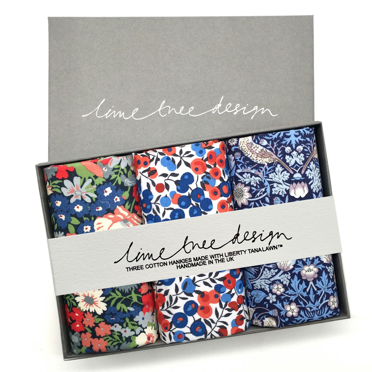 Lime Tree Design Men's 3 Hankies Made With Liberty Fabric - Percy Thrower In Blue