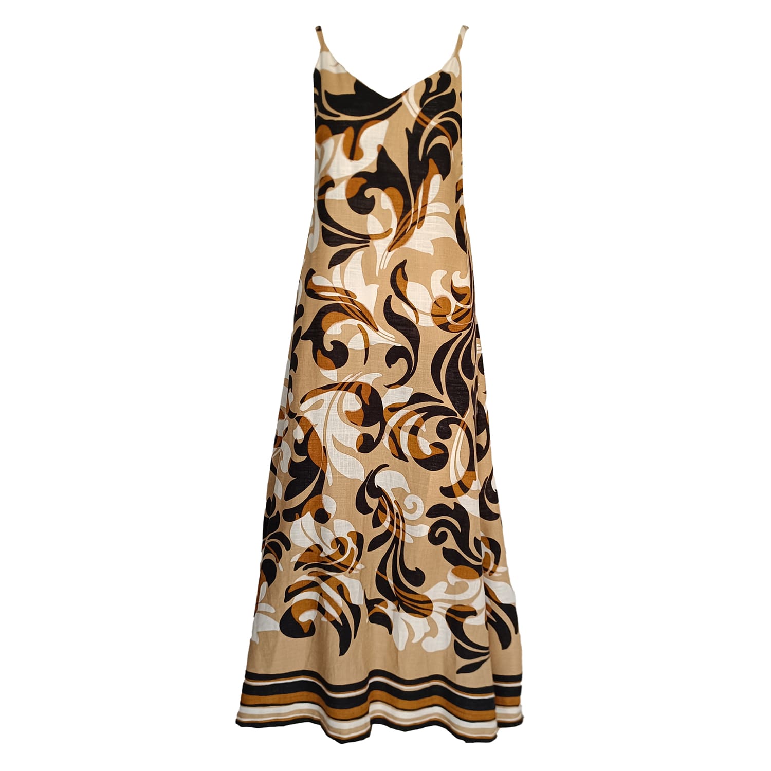 Haris Cotton Women's Linen Blend Printed Maxi Dress With Spaghetti Straps-beige Opulent In Beige