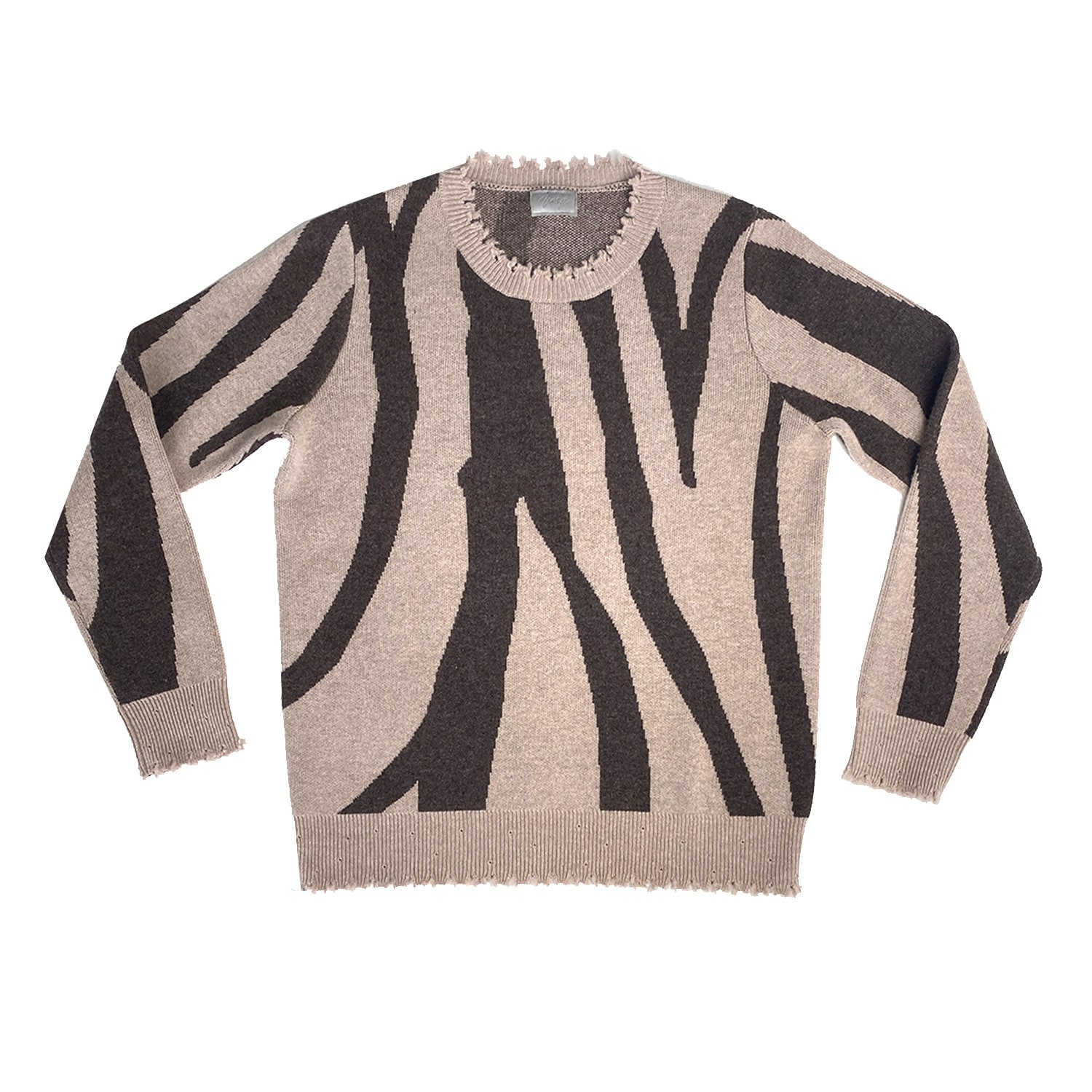 Women’s Neutrals Cashmere Wool Zebra Print Crewneck Sweater S/M Zenzee