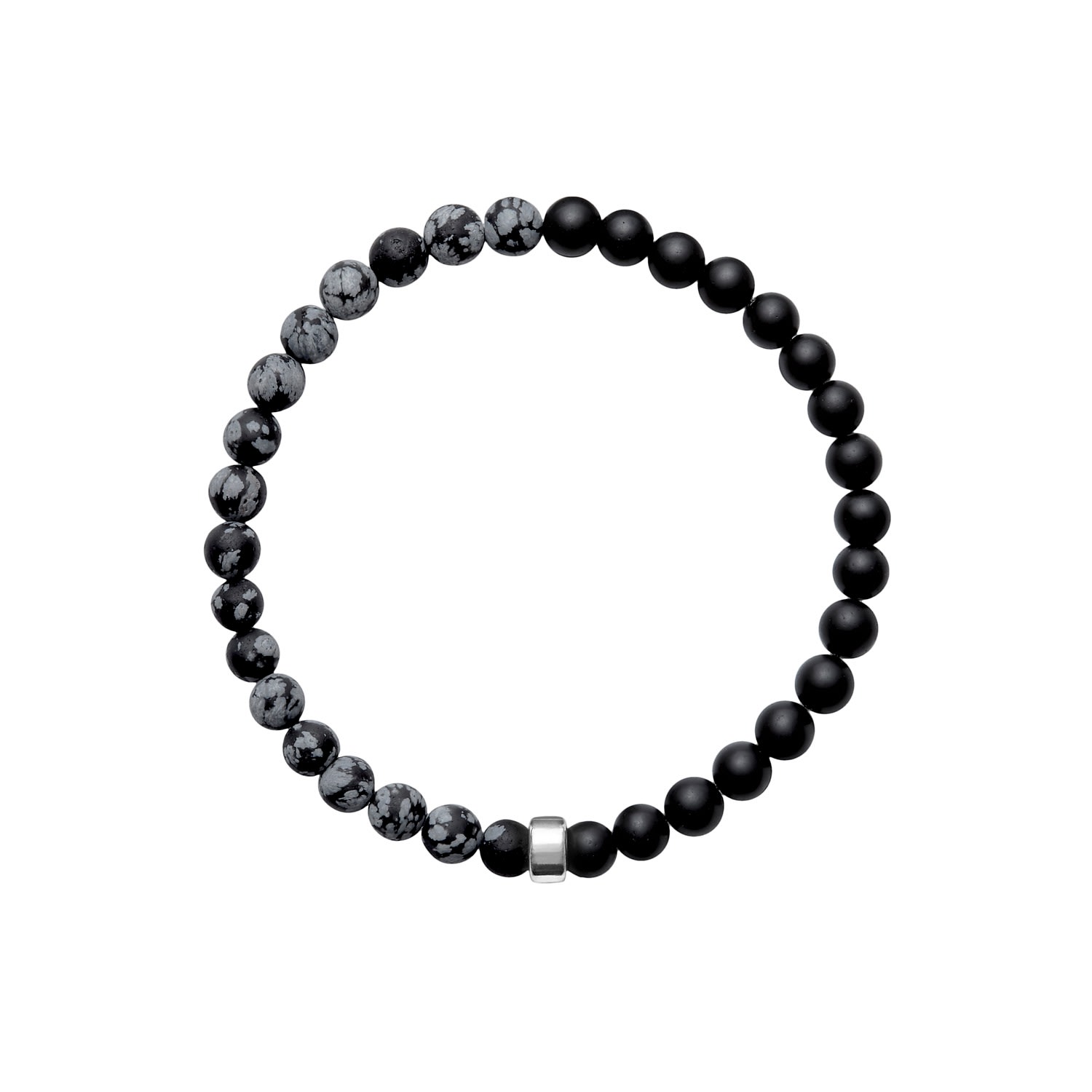 Ora Pearls Black / White / Grey Aro Men's Snowflake Obsidian & Onyx Bracelet Silver Bead In Multi