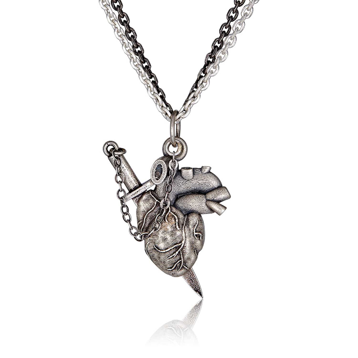 Fuck Off - Dagger In Heart - Anatomical Heart Necklace In Sterling