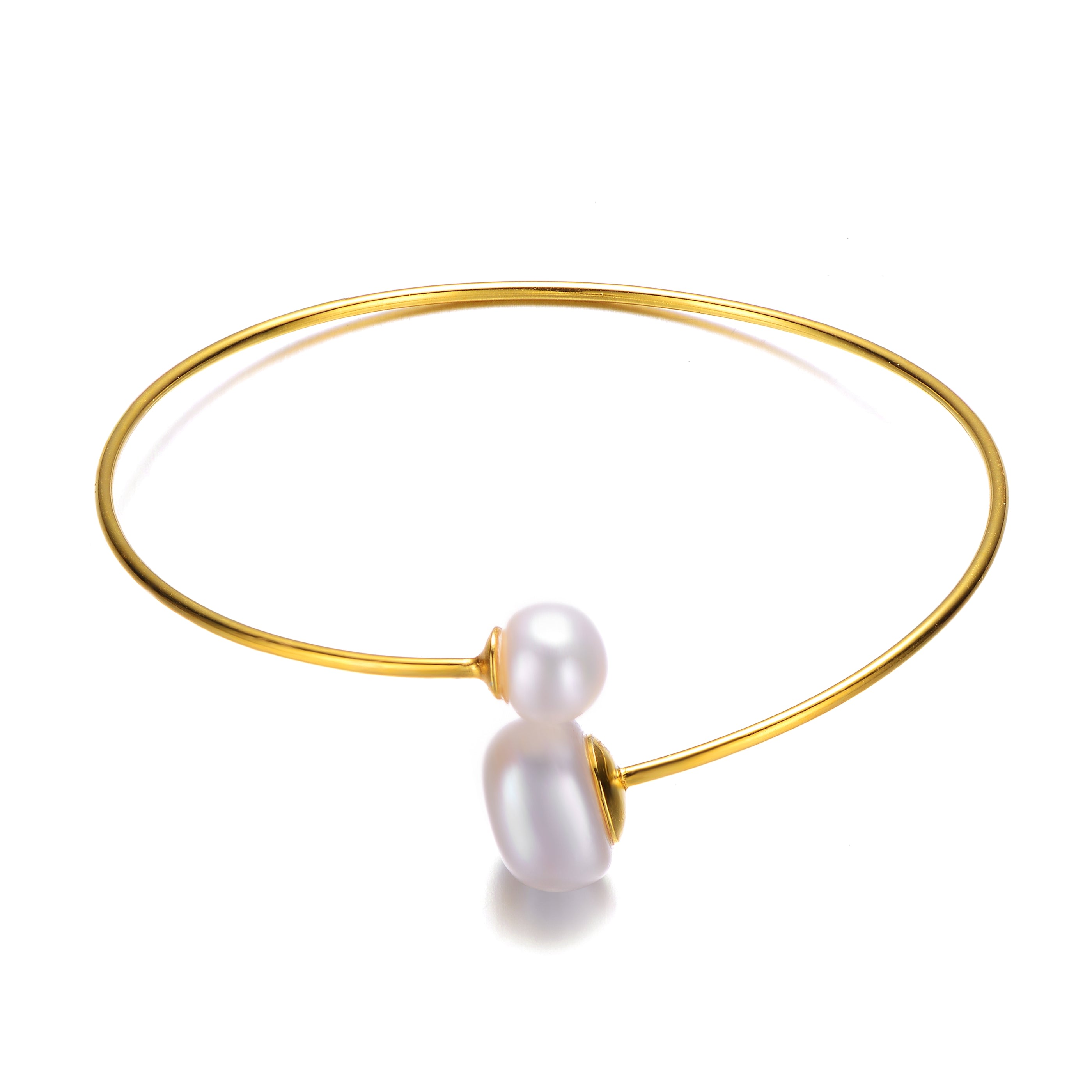 Women’s Gold / White Sterling Silver Gold Pearl Bangle Bracelet Genevive Jewelry