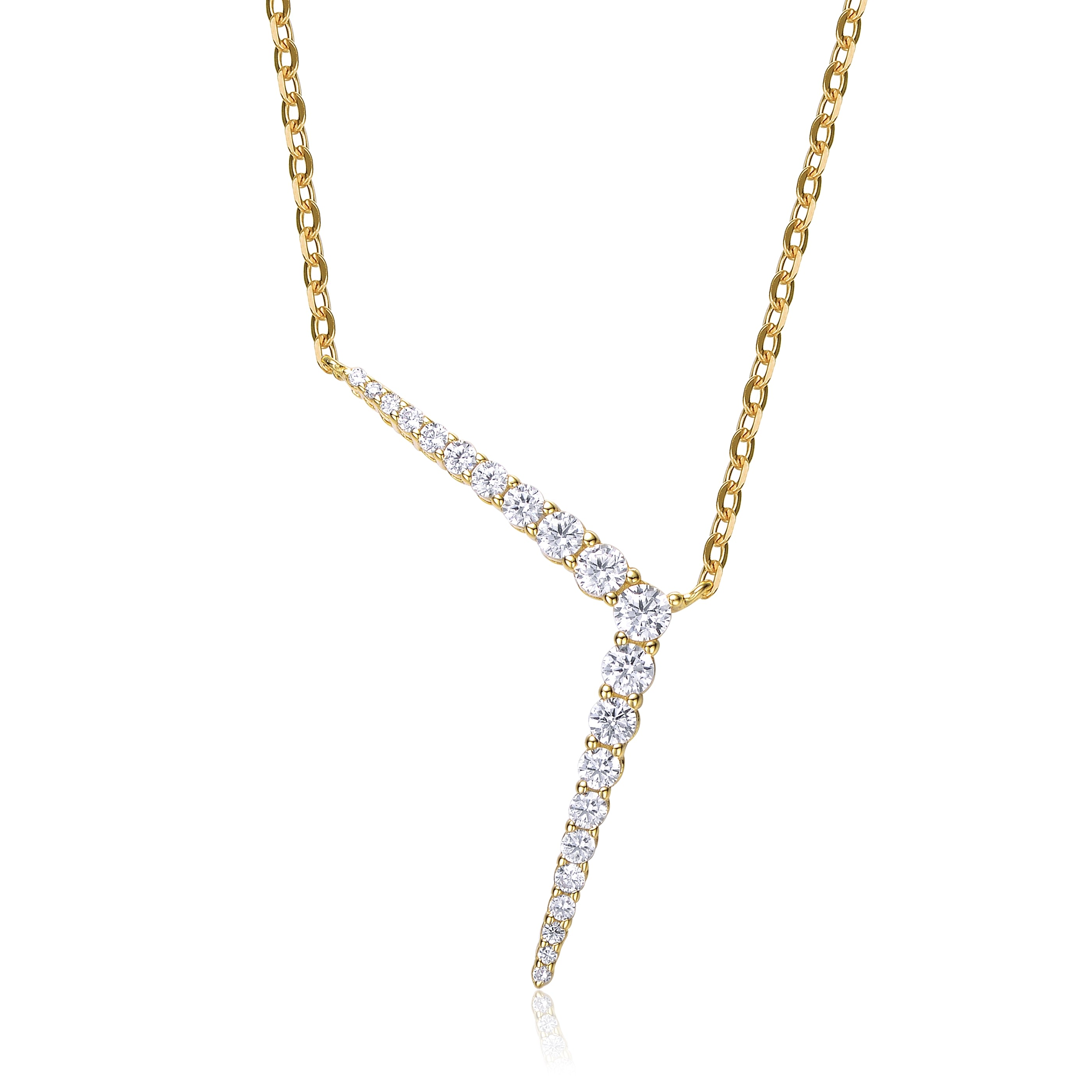 Genevive Jewelry Women's Gold / White Yellow Gold Plated With Clear Cubic Zirconia Solar Chevron Necklace In Sterling In Gray
