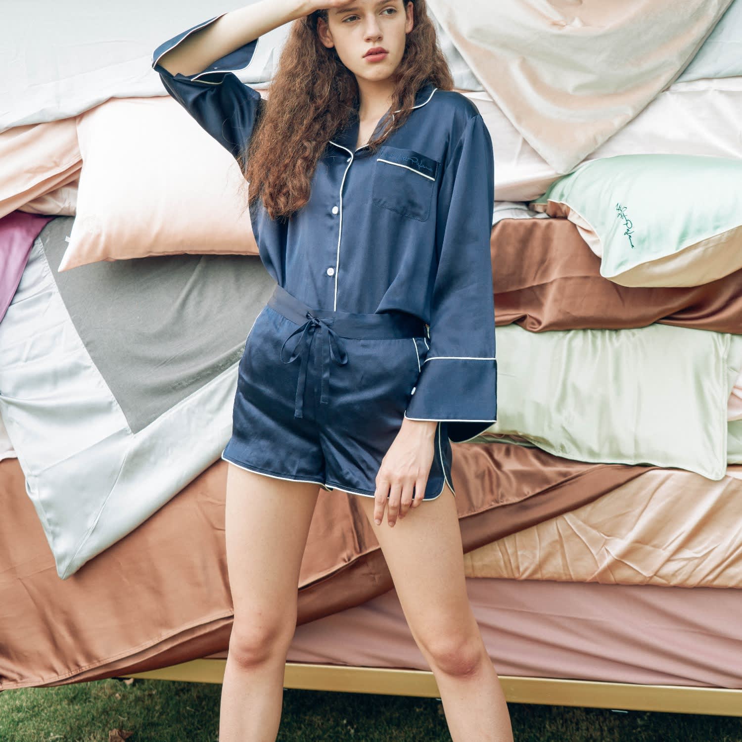 Valentina Kova Silk Pajama Set Blue Bonnet / XL