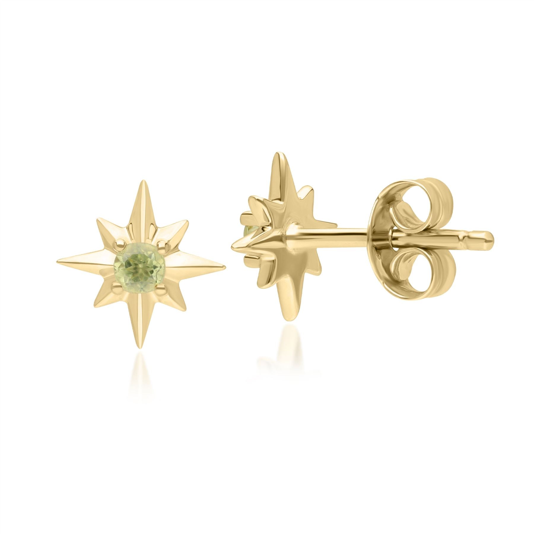 Women’s Green / Gold Peridot Star Stud Earrings In Yellow Gold Gemondo