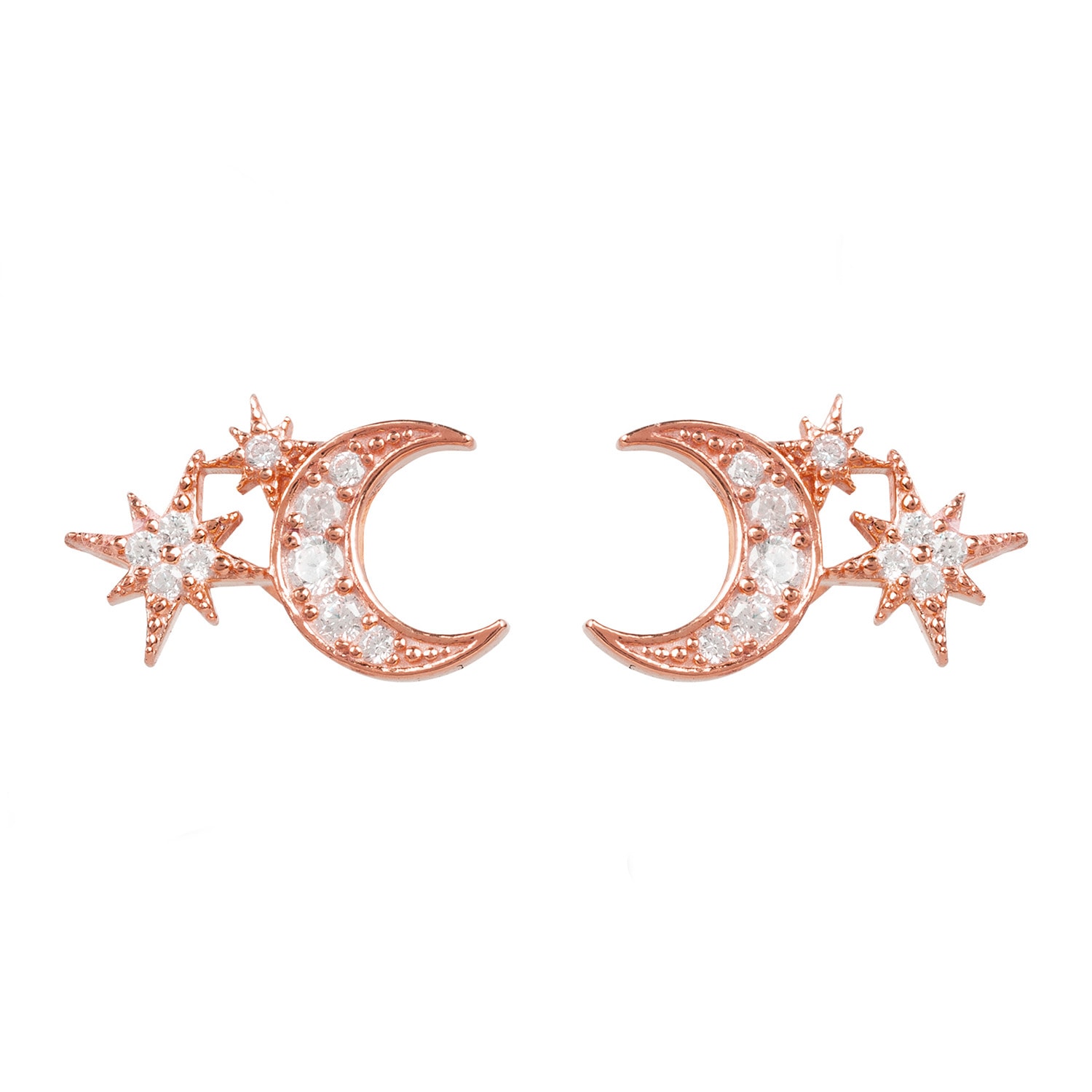 Women’s White / Rose Gold Moon & Starburst Small Stud Earrings Rosegold Latelita