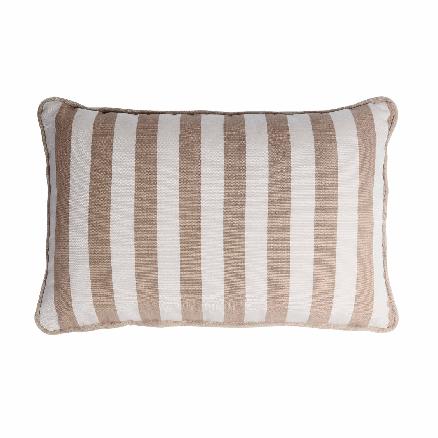 Striped Happy Frame Pillow Outdoor - White & Beige - Piping - Neutrals Lo Decor