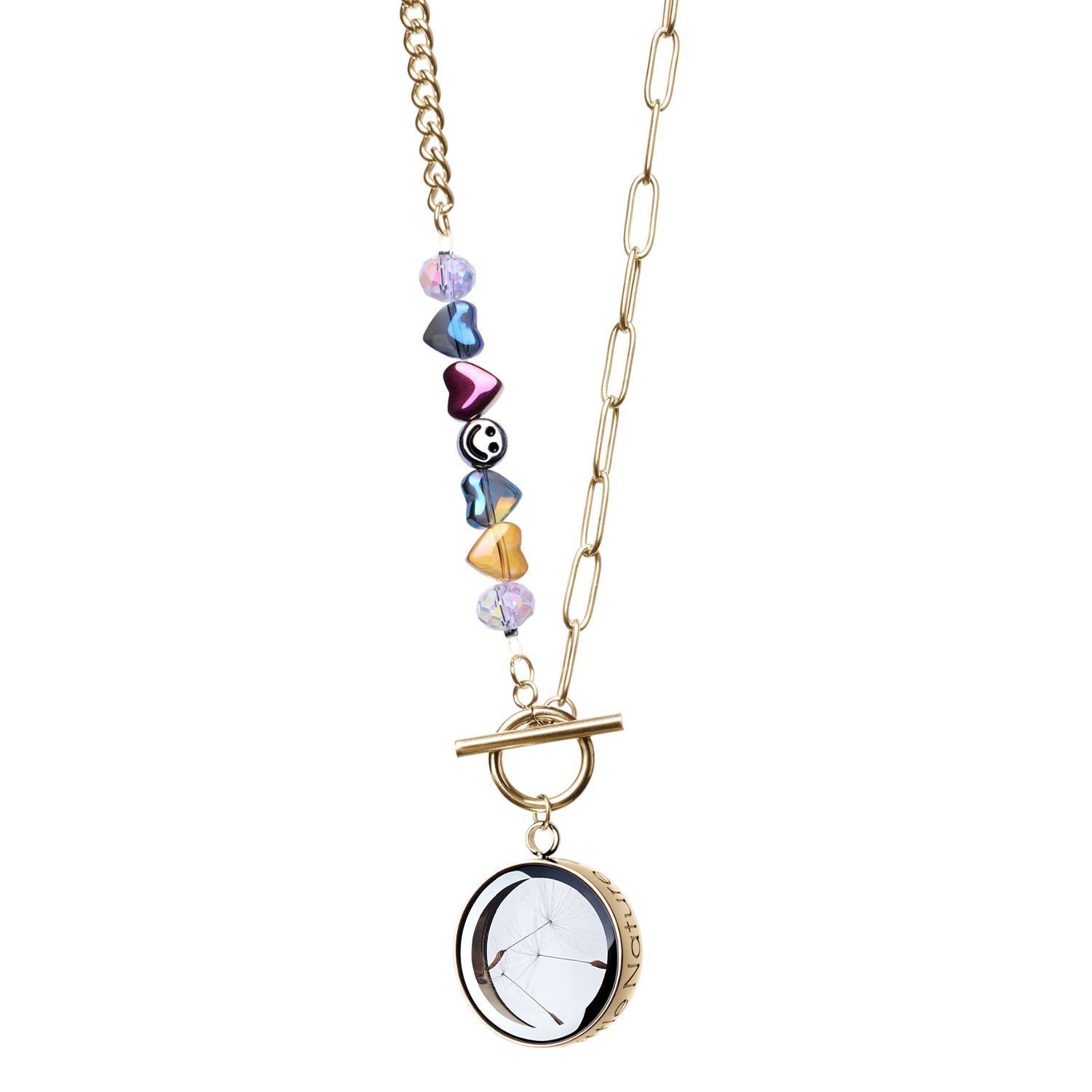 My Little Nature Women's Wish Necklace With Natural Dandelion Seeds And Joyful Beaded Chain Gold Plated Necklace