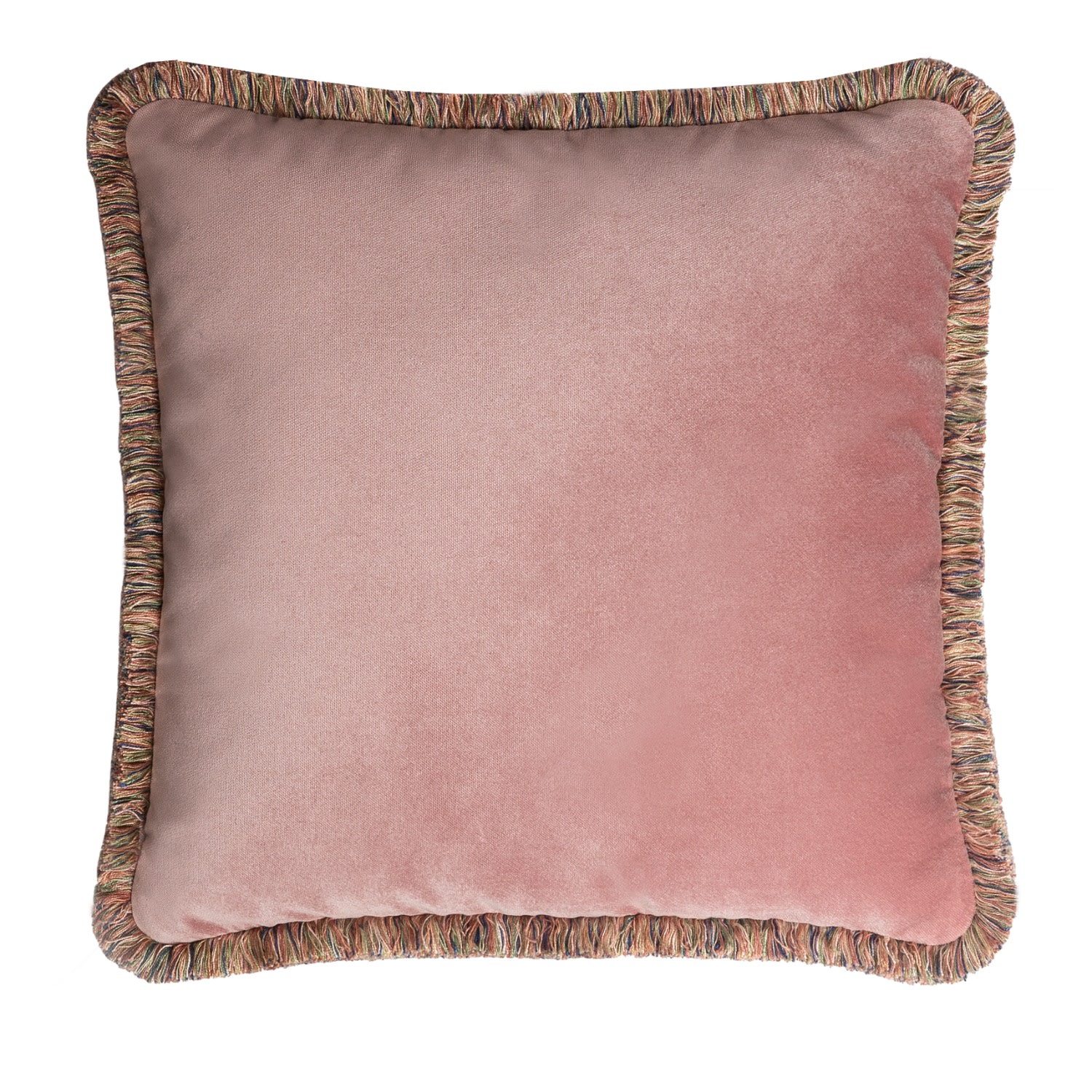 Pink / Purple Happy Pillow Velvet Pink With Pink Multicolour Fringes Lo Decor