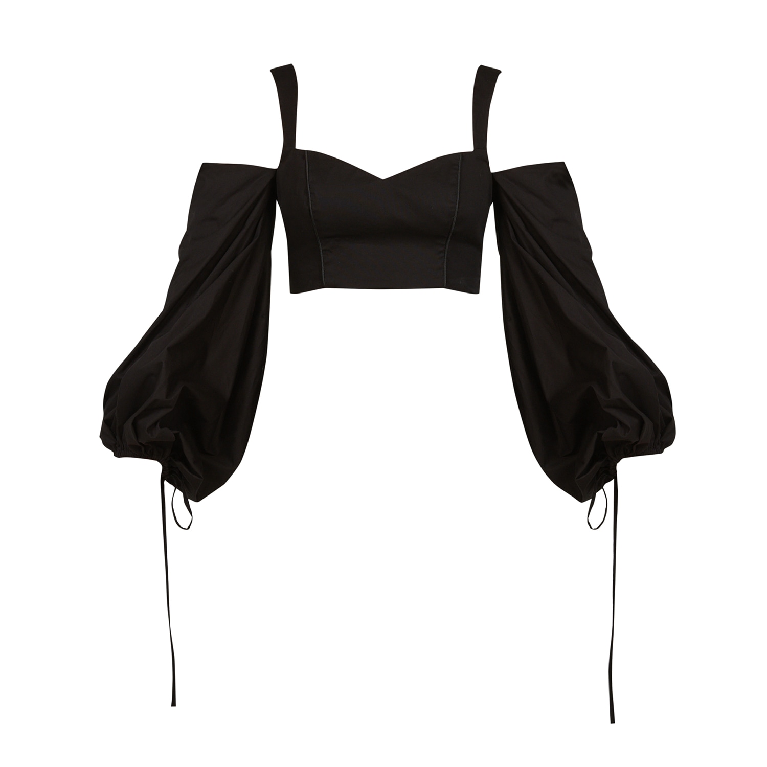 Avenue 8 Women's Black Drawstring Puff Sleeve Crop Blouse In Black