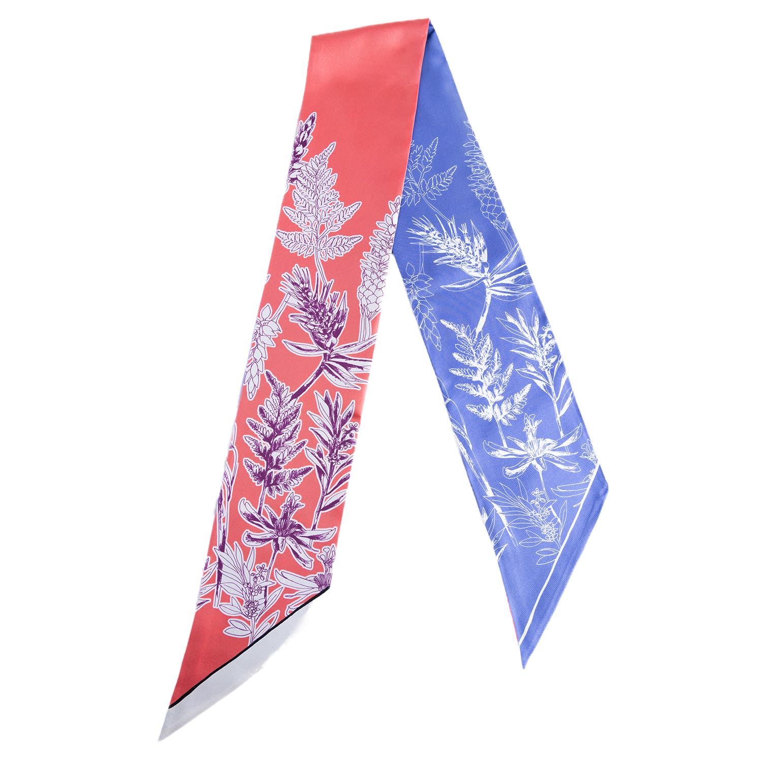Pashmisy Women's Pink / Purple / Blue Botanical Elegance Long Silk Scarf In Coral And Periwinkl In Pink/purple/blue