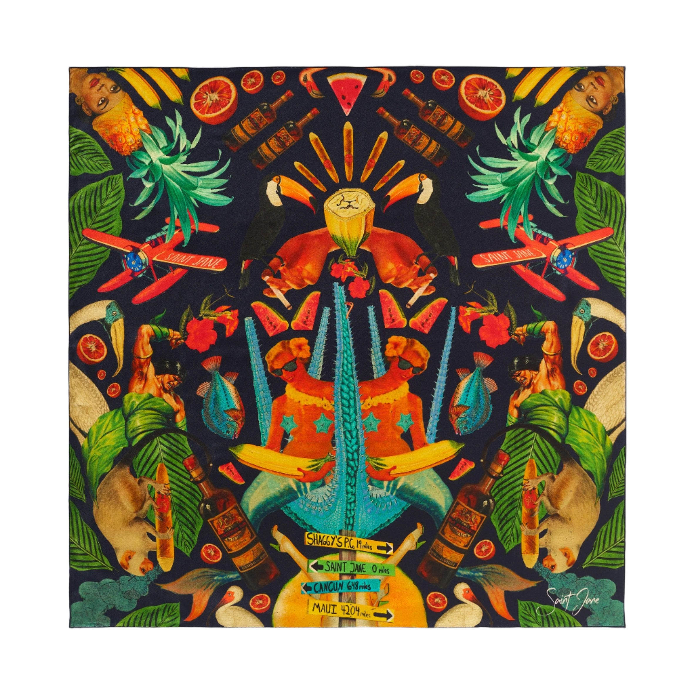 Saint Jane Women's Blue Caribbean, Navy Print Silk Twill Scarf In Blue