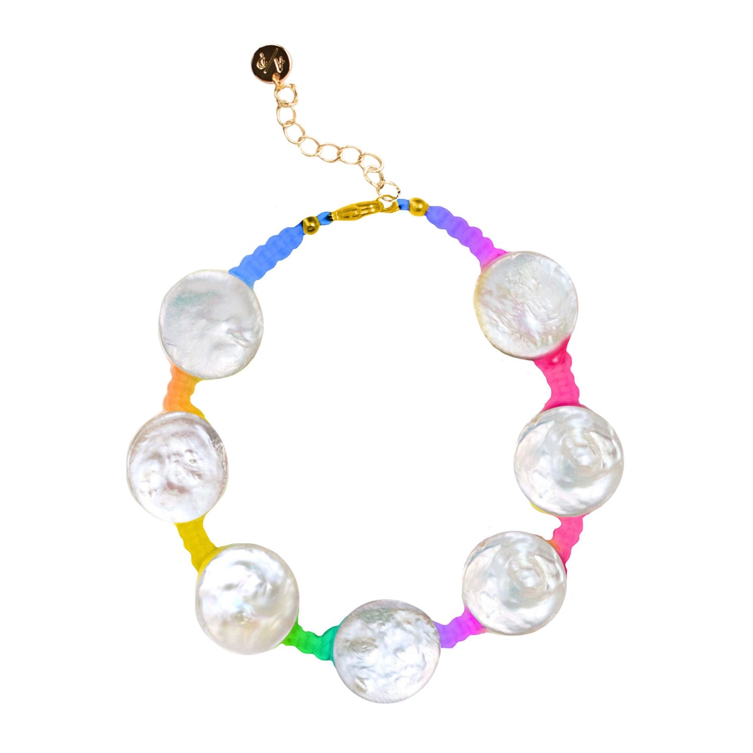 Adriana Pappas Designs Women's Coin Pearl Anklet On Colored Cord - Rainbow In Yellow