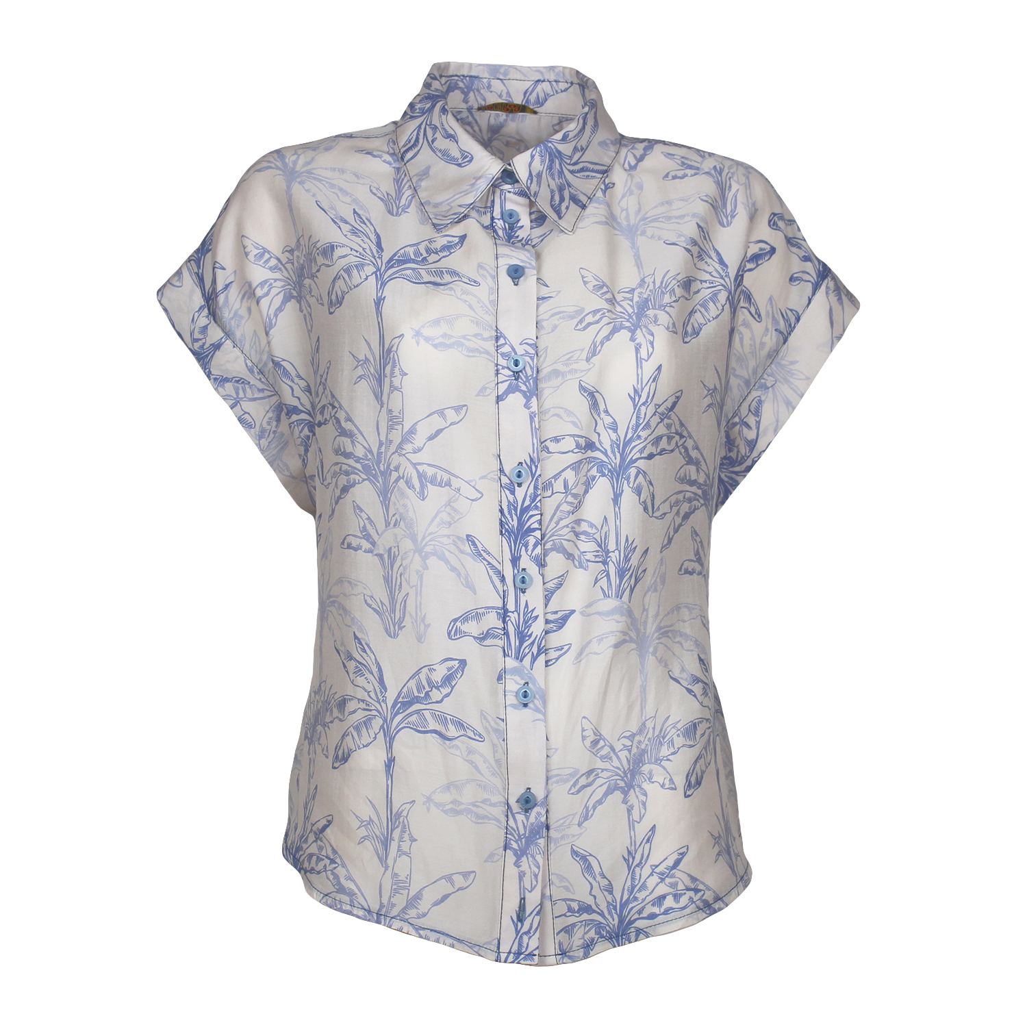 Lalipop Design Women's Blue / White Drop-shoulder Palm Leaf Printed Button-down Shirt In Blue/white