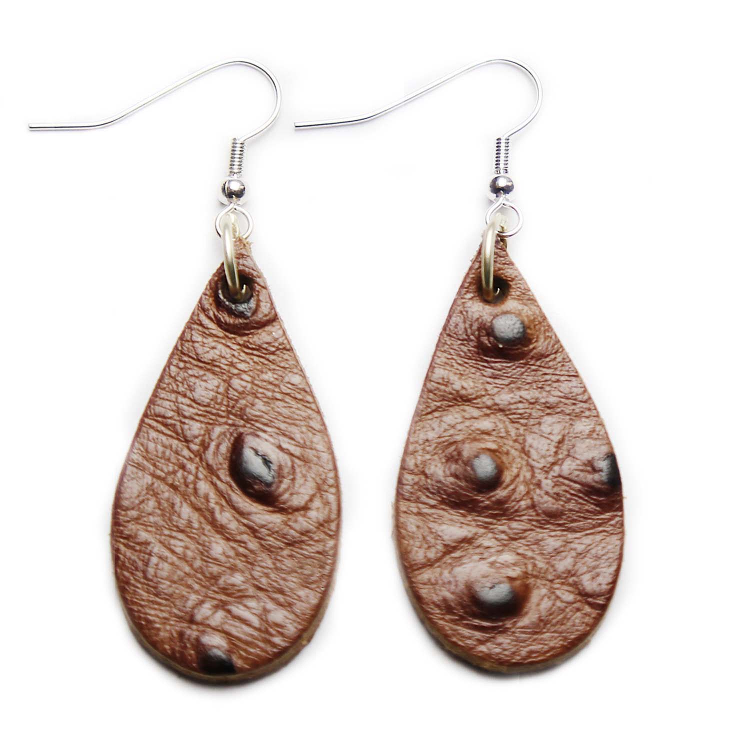 N'damus London Women's Auricle Brown Ostrich Print Leather Earrings In Brown