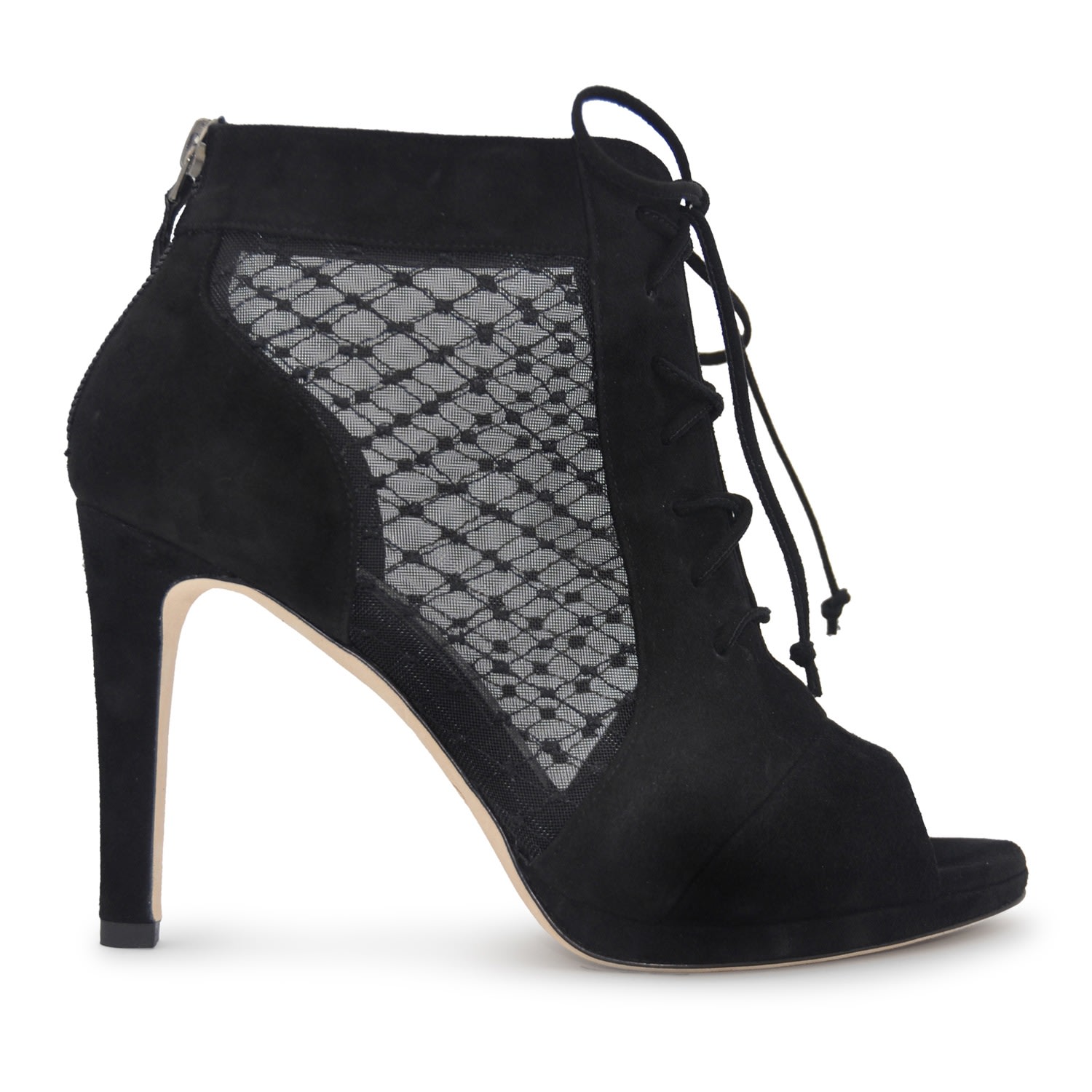 Elizee Women's Bella Mesh Suede Leather High Heel Bootie - Black In Black