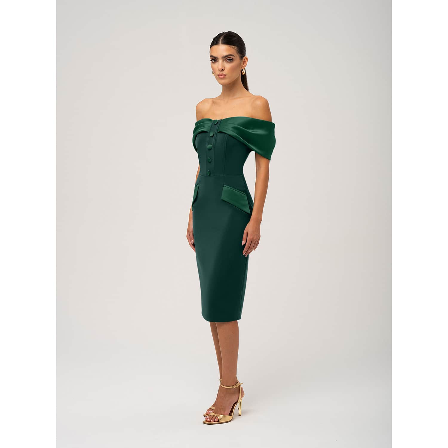 Tia Dorraine Off-shoulder Midi Dress - Green