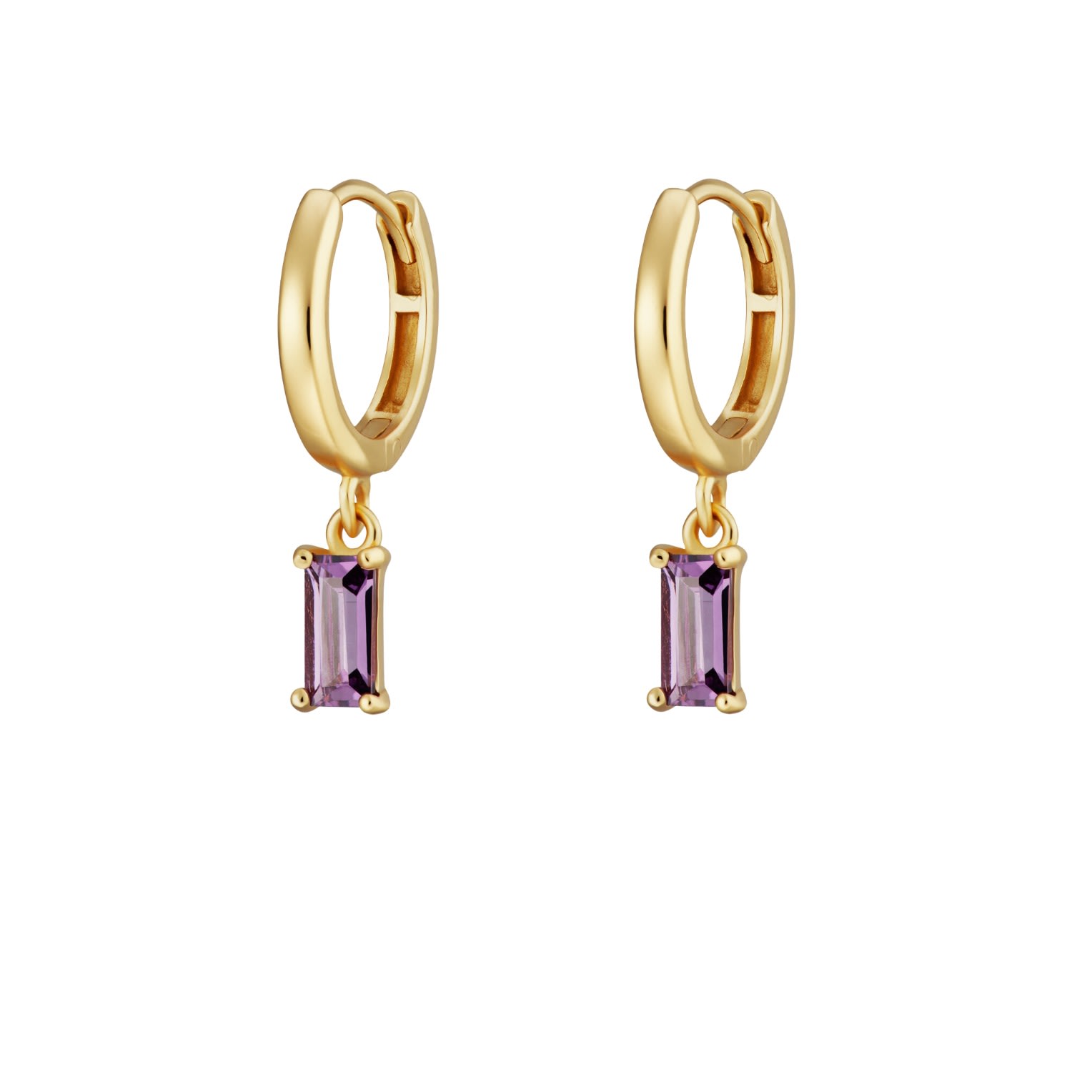 Women’s Gold / Pink / Purple Gold Violet Baguette Charm Hoop Earrings Scream Pretty