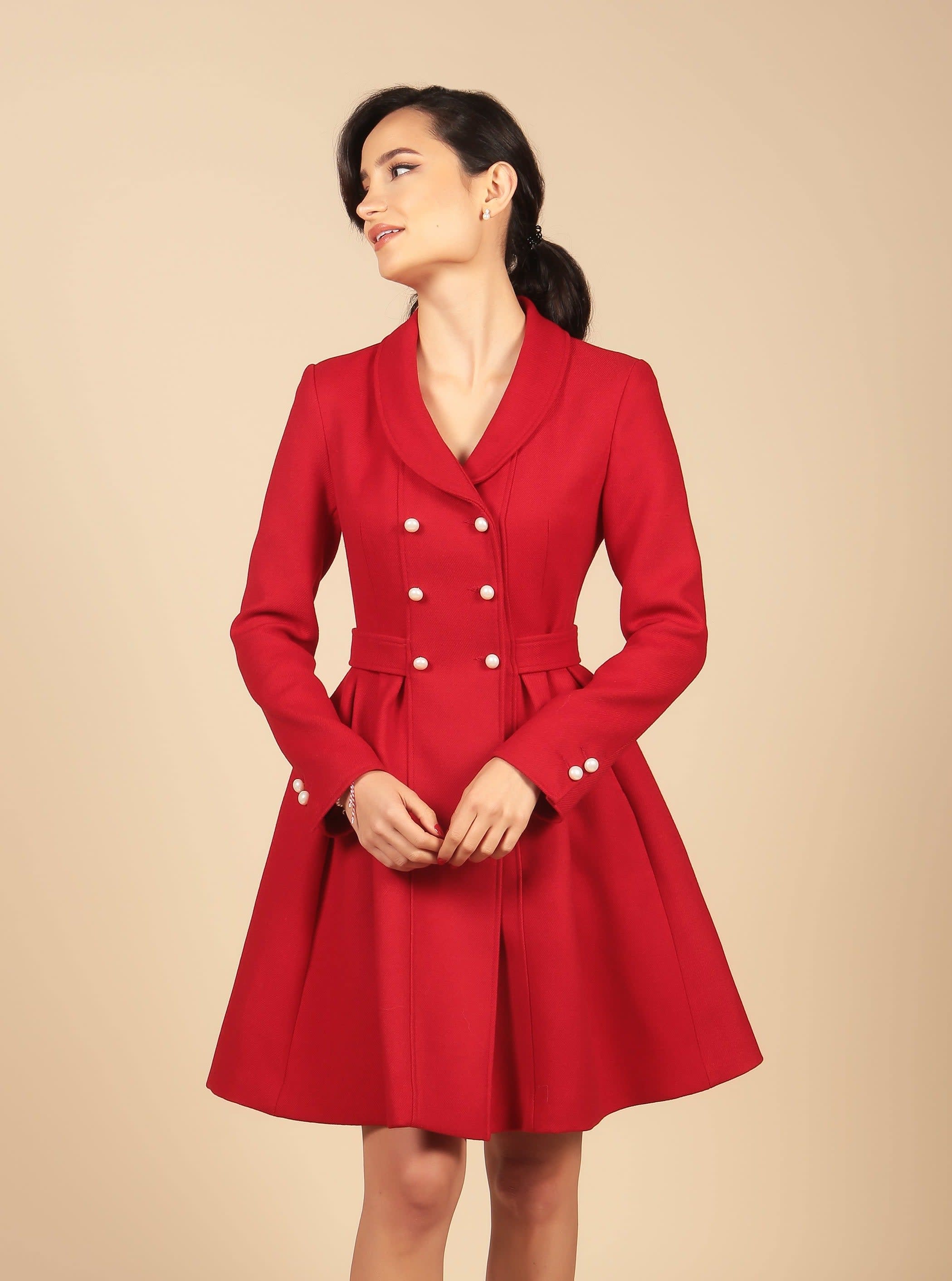 Kennedy' 100% Wool Dress Coat In Rosso | Santinni | Wolf & Badger