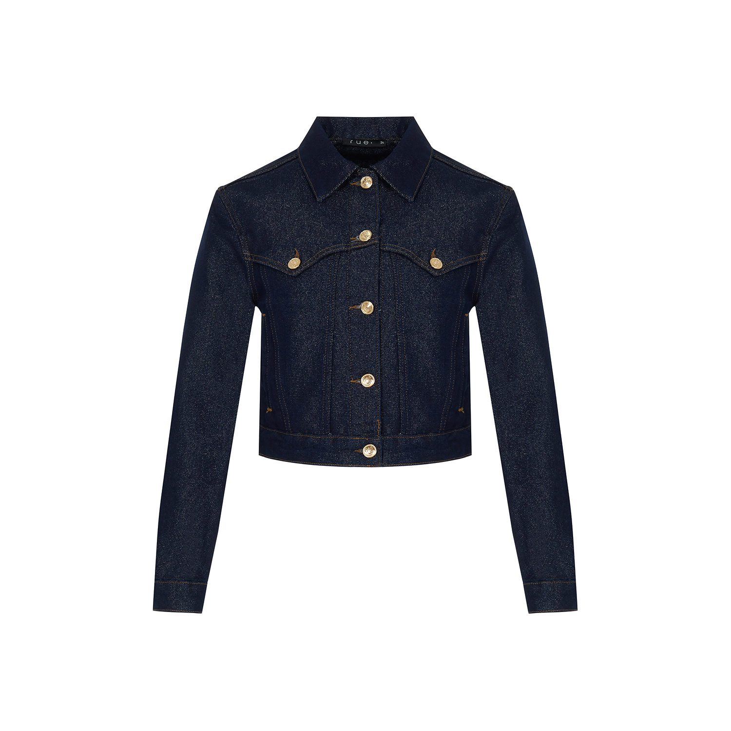 ジャケット・アウター gold button collarless denim jacket Gold Button Detail Navy Denim Jacket | Rue Les Createurs