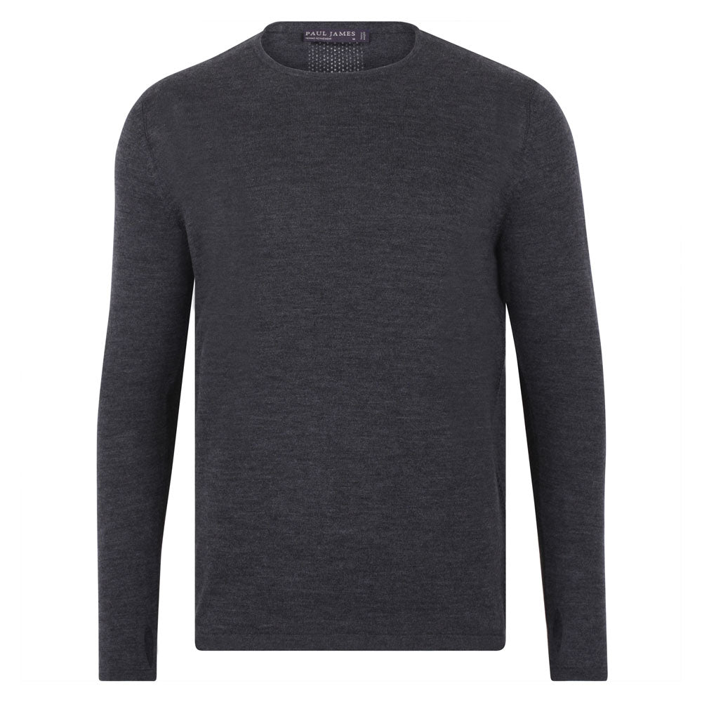 Grey Mens Heavyweight Merino Activewear Training Kratos Top - Charcoal Small Paul James Knitwear