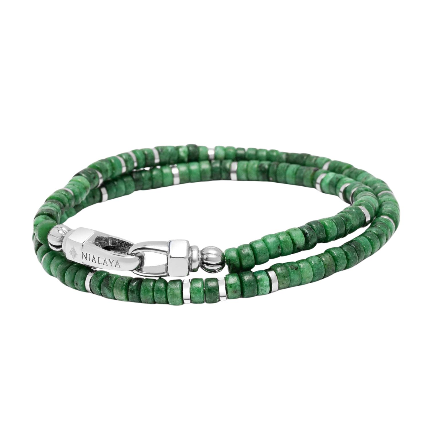 Nialaya Men's Green / Silver Green Malachite Heishi Wrap Bracelet In Multi