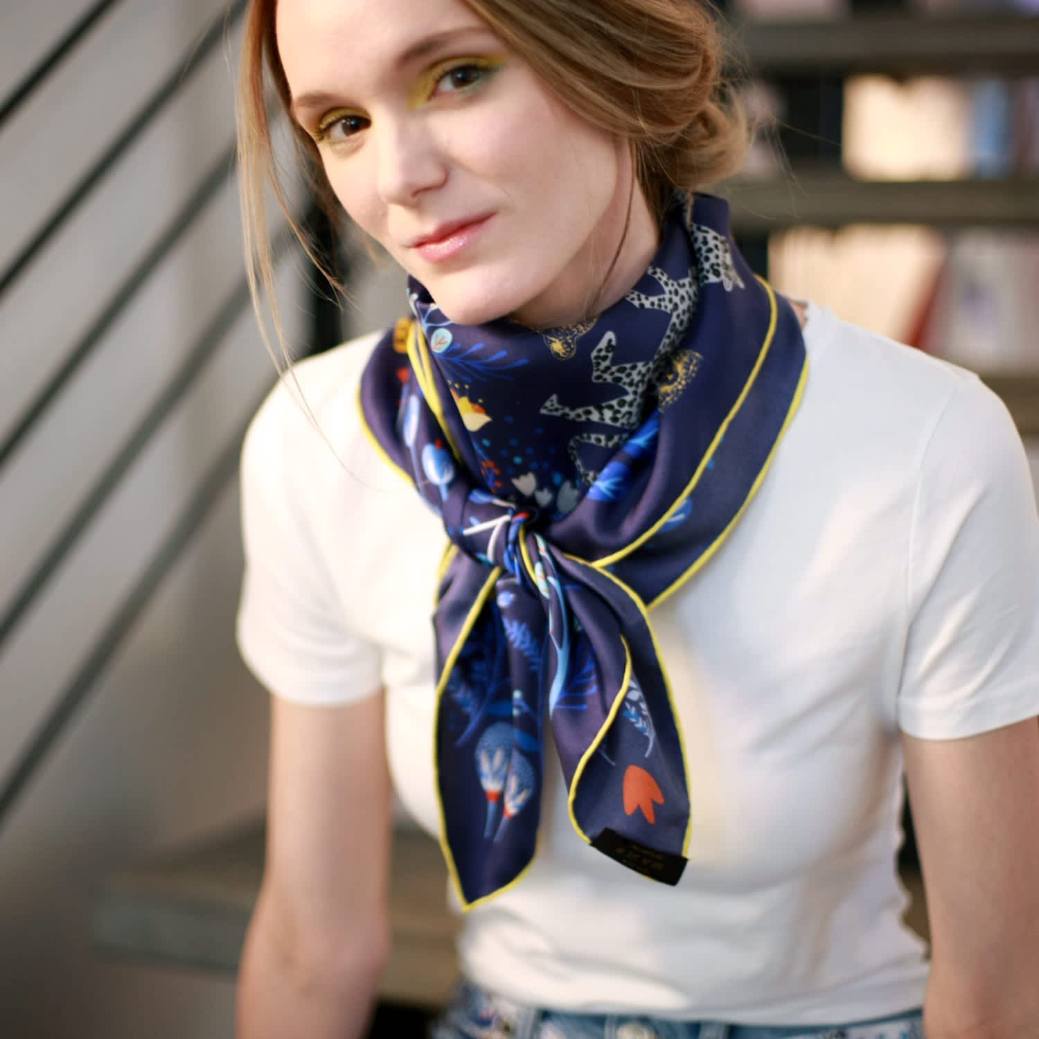 Double Sided Silk Scarf Of Amazon Rainforest Journey In Blue