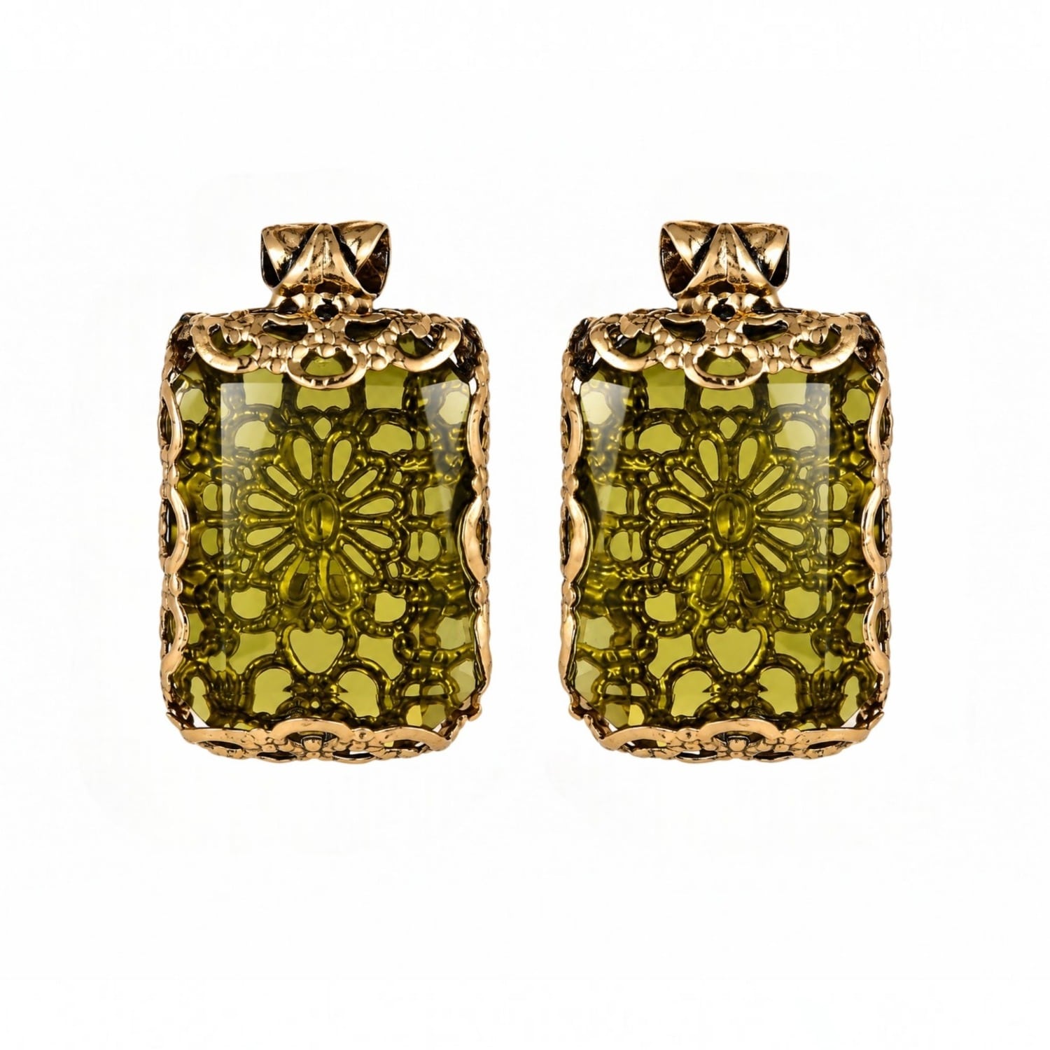 Vstyle Women's Green Olive Crystal Filigree Statement Earrings