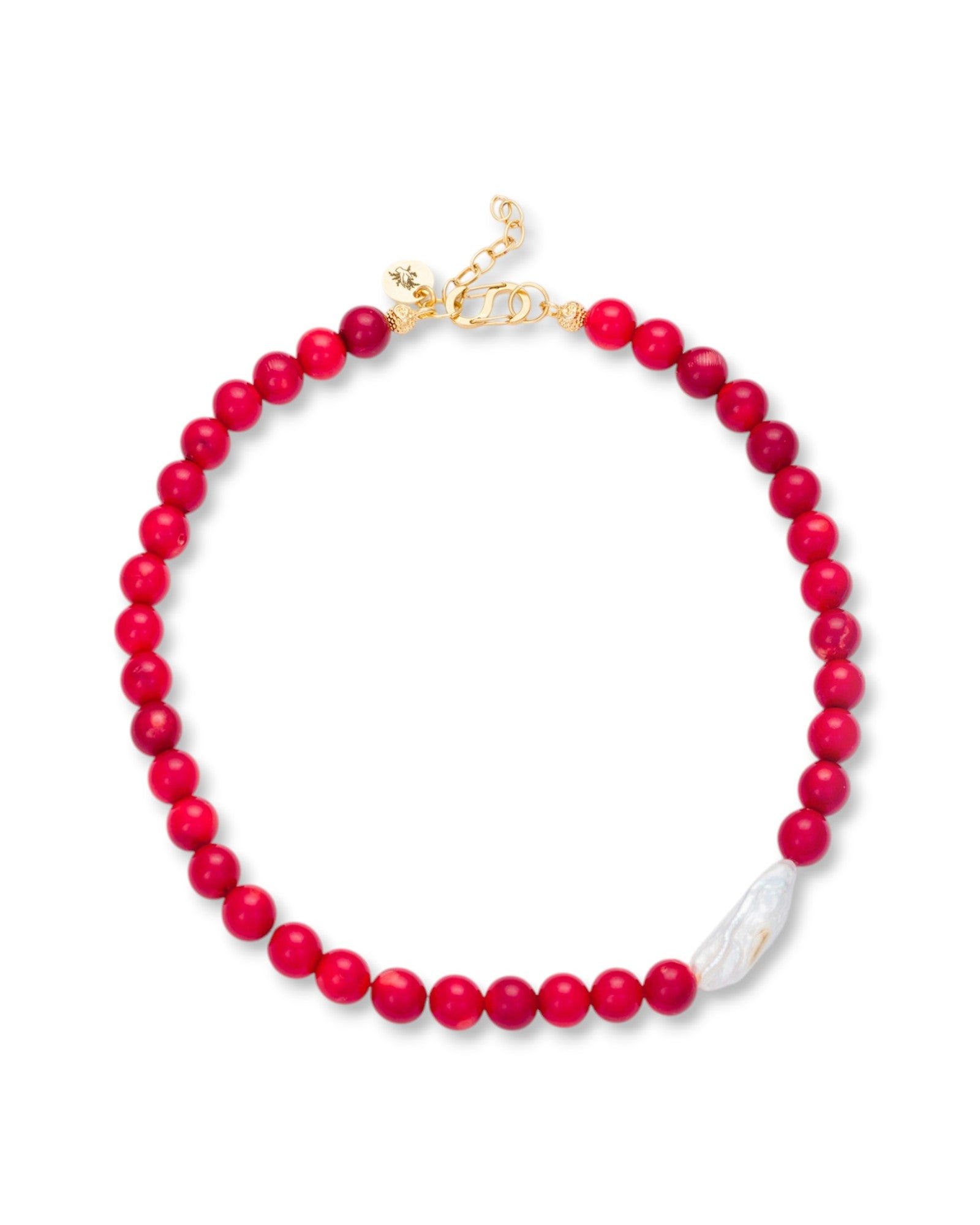 Kybele Studio Women's Red / Gold / White Bonbon Necklace With Coral & Pearl Accent In Multi