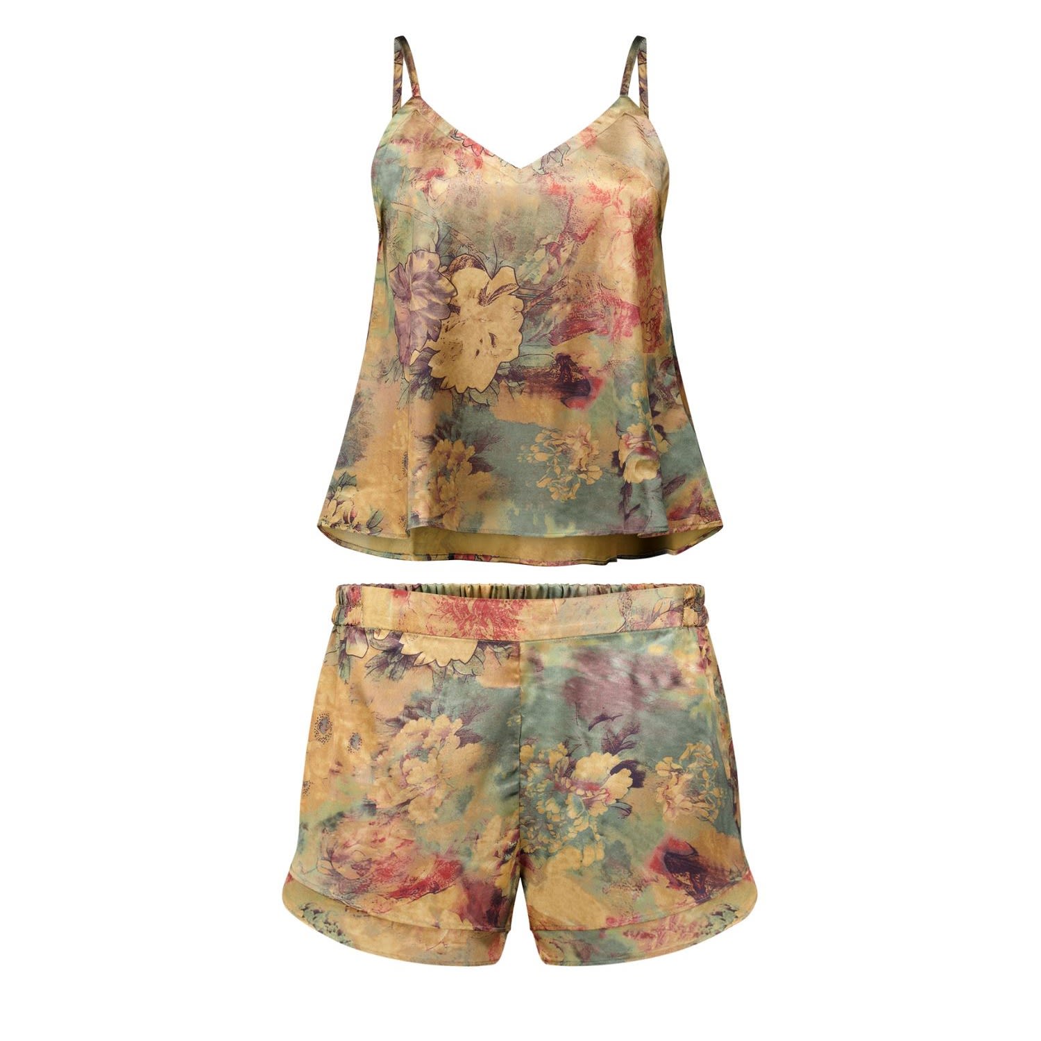 Women’s Gold / Green The ’Jena’ Short Pajama Set Small Rani Lounge