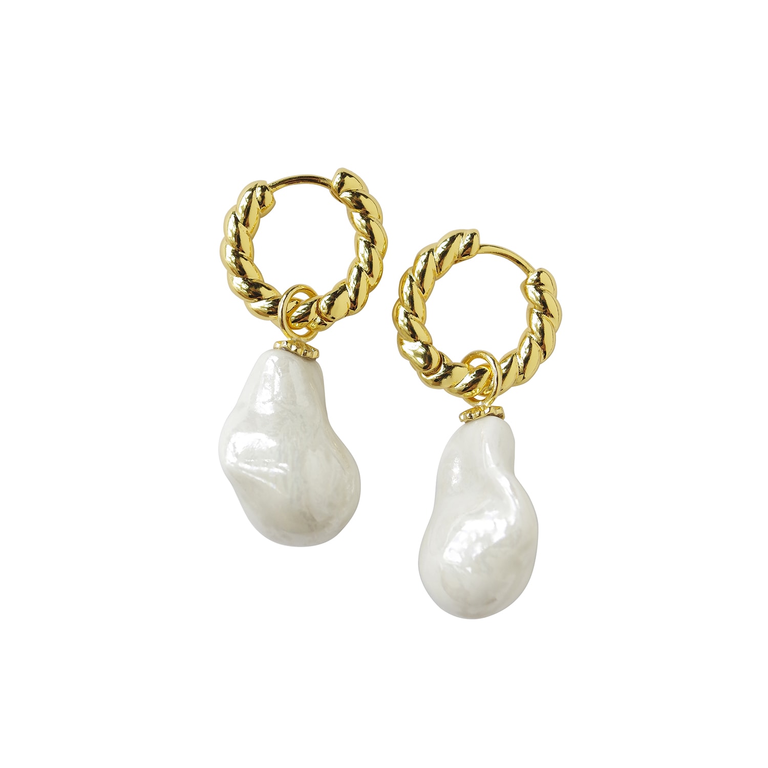 Women’s Gold / White Porcelain Baroque Pearl Hoop Earrings Poporcelain