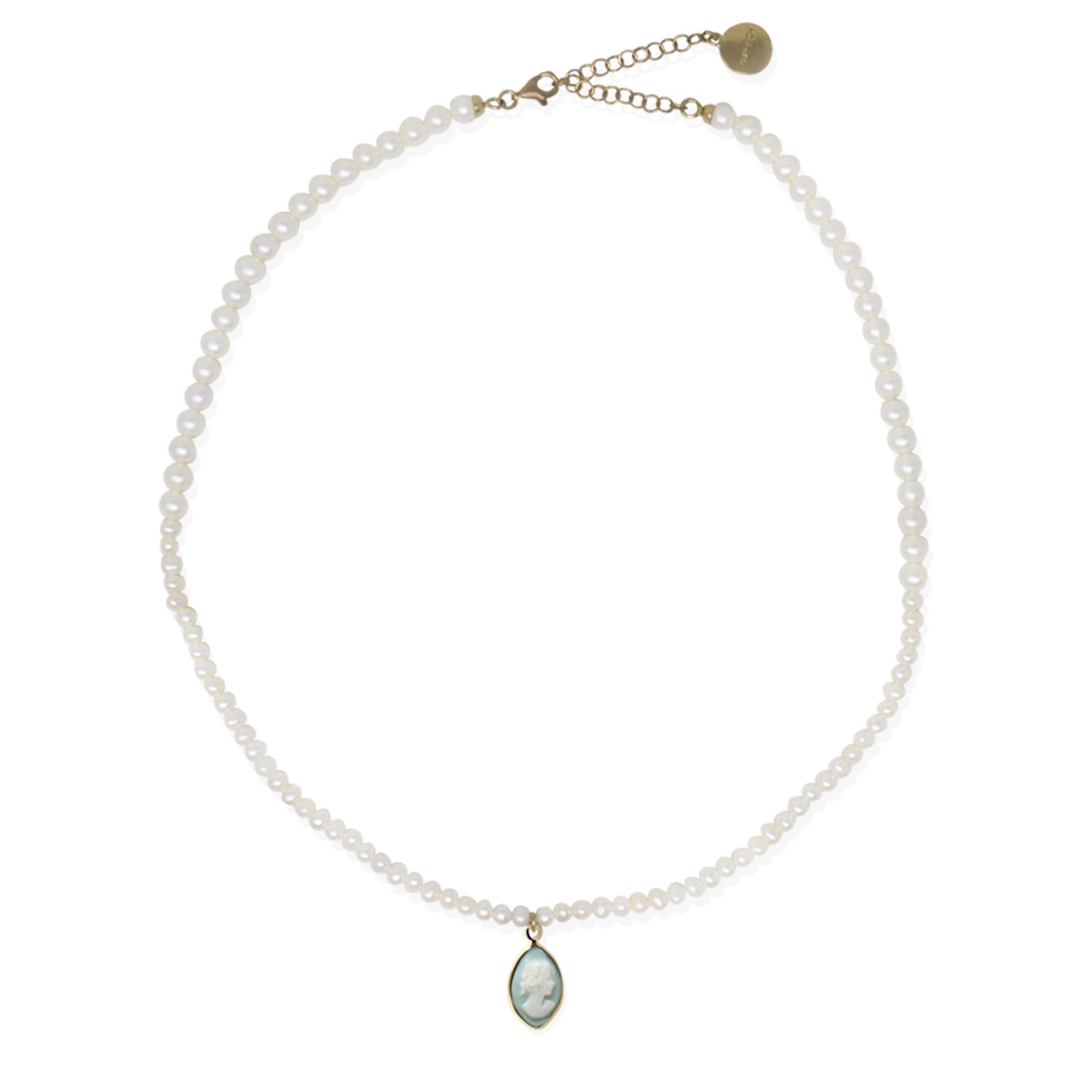 Vintouch Italy Women's Gold / Green / White Isabella Pearl And Green Cameo Necklace In Multi