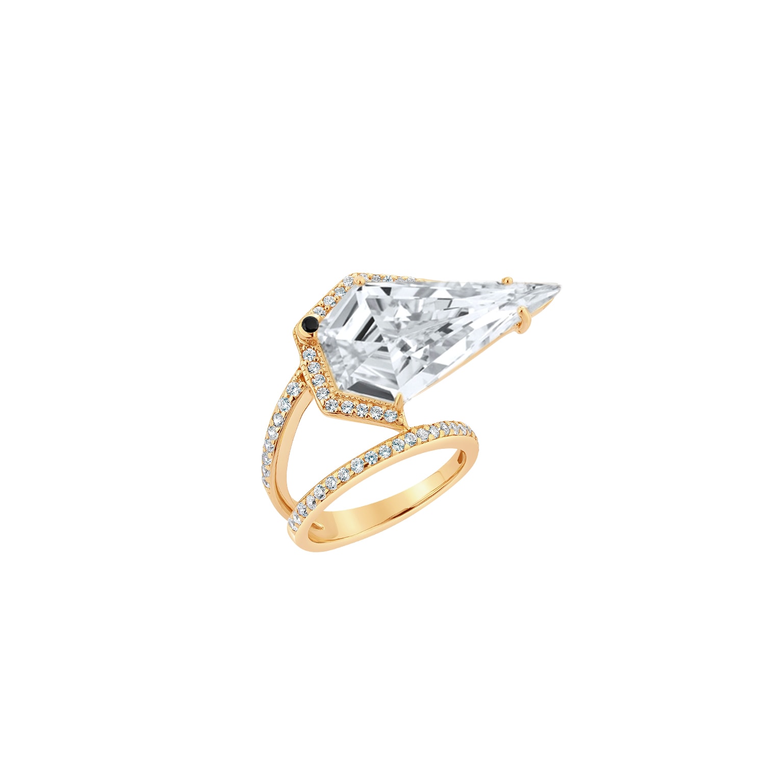 Sally Skoufis Women's Blade Ring With Natural Black Diamond & Man Made Cz Diamond Stimulant In Sterling Silver & 1 In Gold