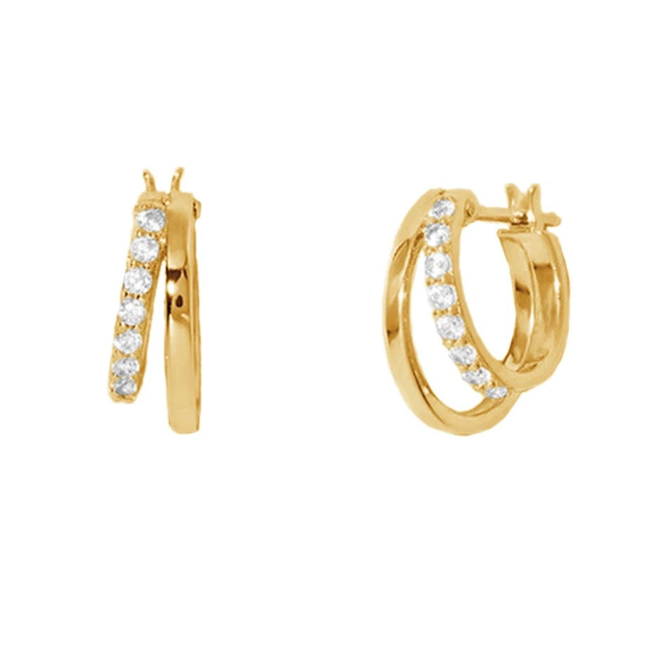 Nazzar Women's Gold Double Huggie Hoop Zirconia Studded