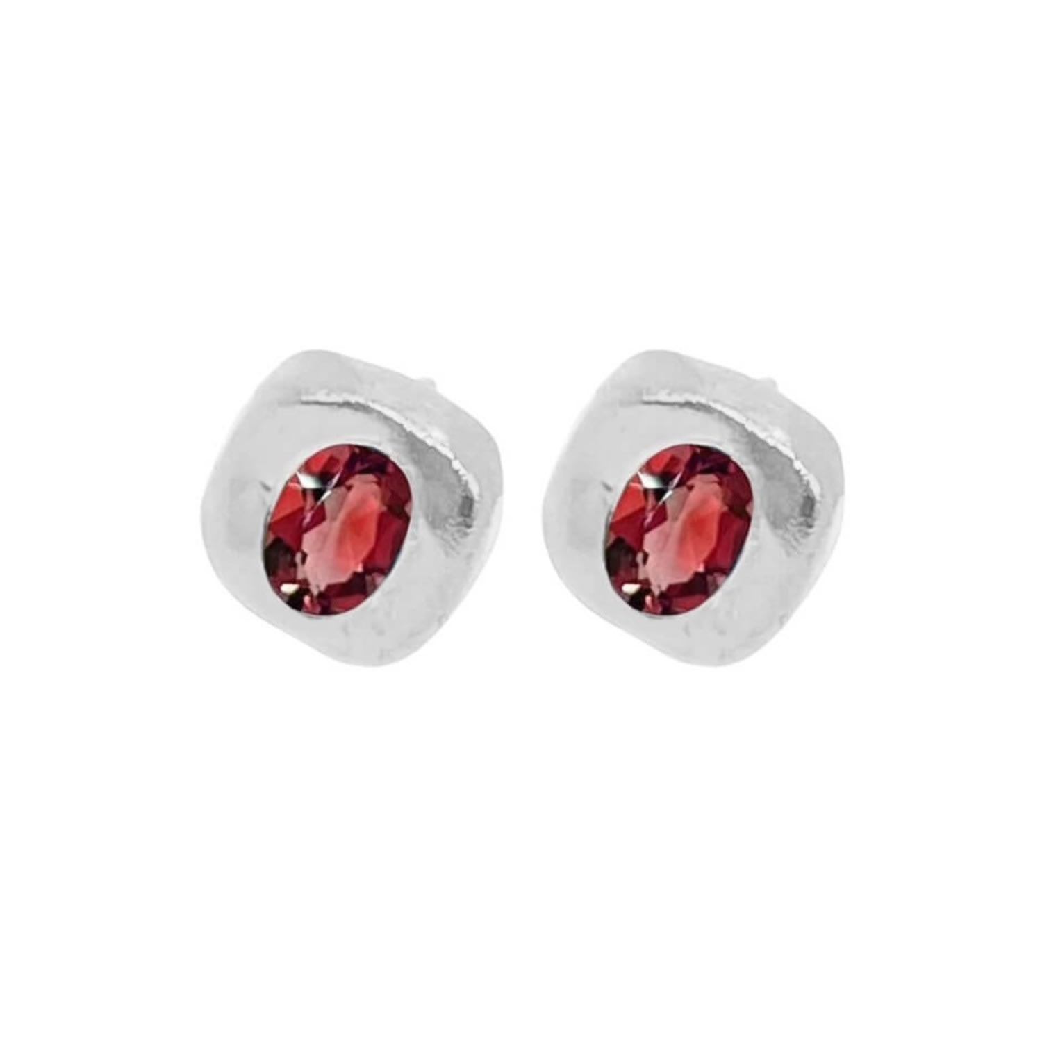 Amy Delson Jewelry Women's Red / Silver Stella - Red Garnet Silver Stud Earrings In Silver