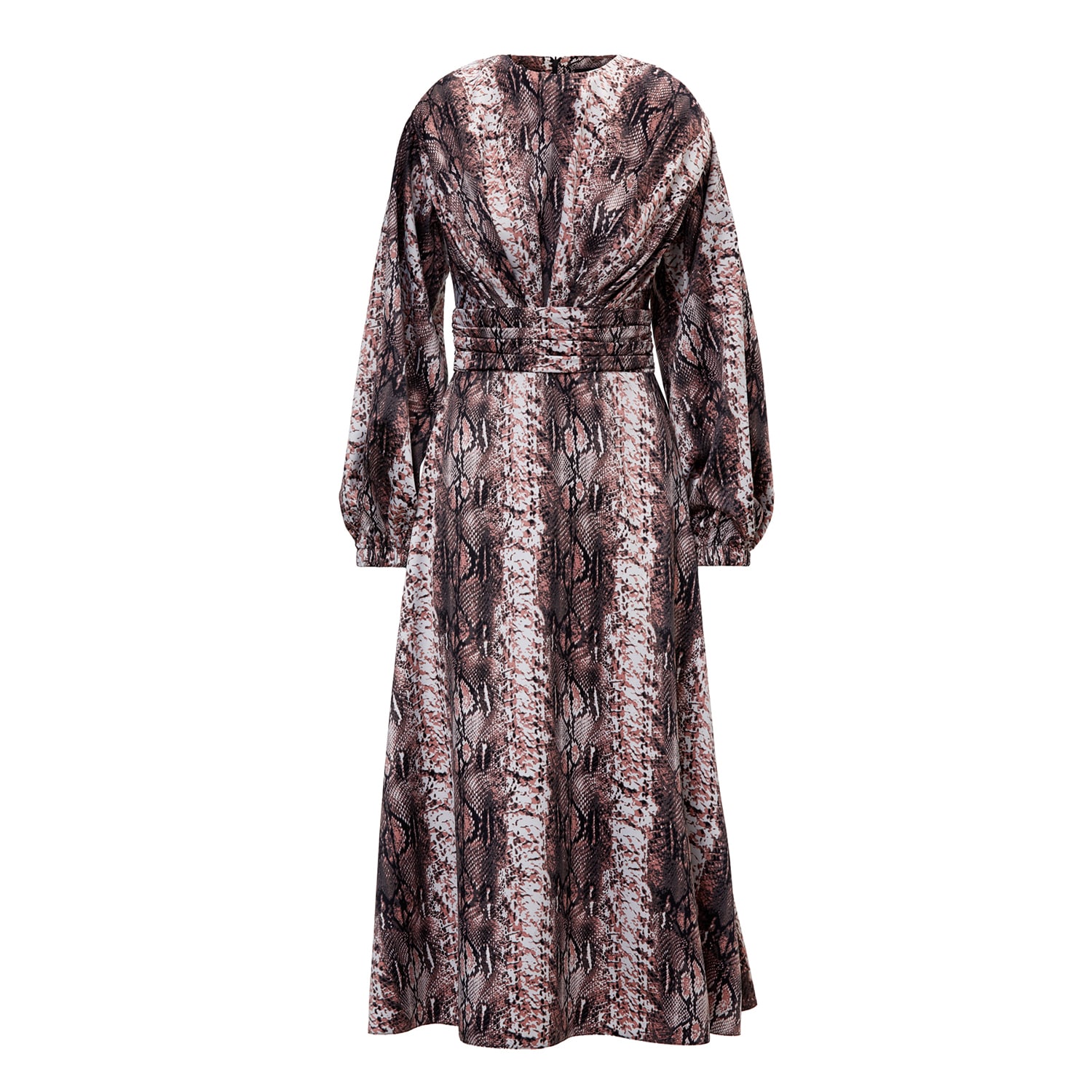 Bluzat Women's Snake Print Midi Dress With Shoulder Pads Detail And Pleats