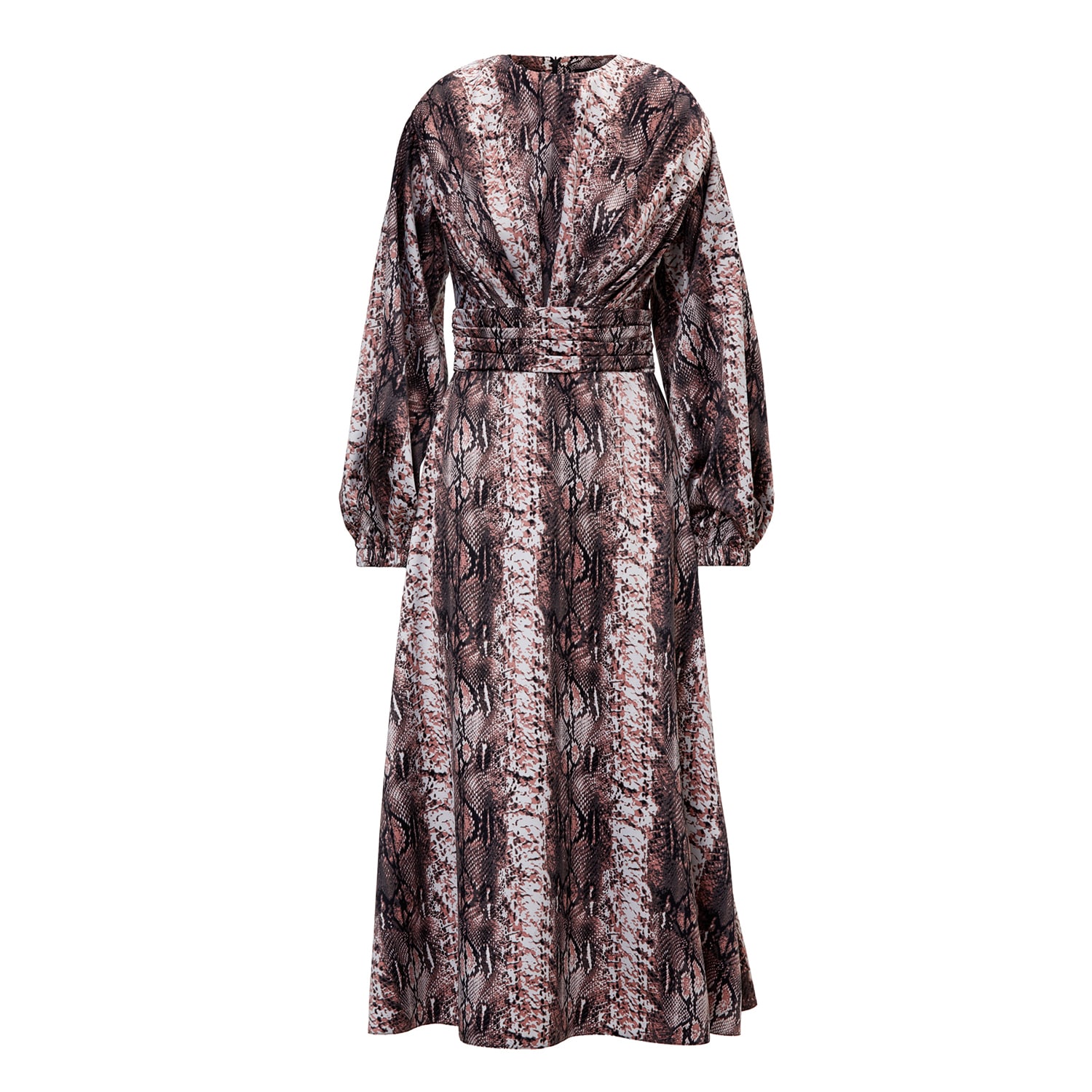 Women’s Snake Print Midi Dress With Shoulder Pads Detail And Pleats Large Bluzat