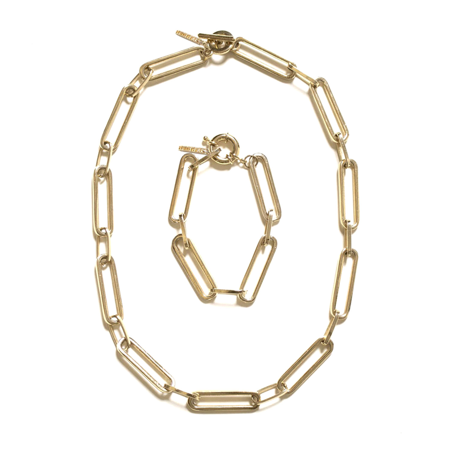 Outofoffice Women's Gold Curb Chain Necklace Bracelet Set – Statement Set Jewelry For Everyday In Gold