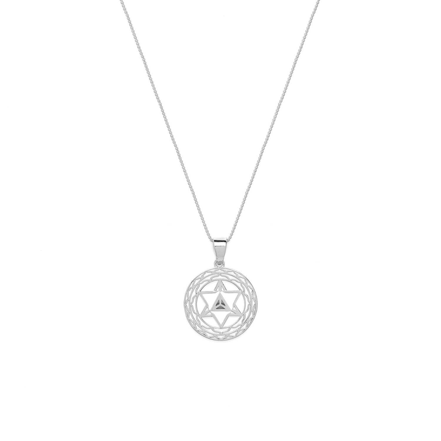 Seven Saints Women's White / Silver Merkaba Star, Spiritual Ascension Necklace, White Rhodium