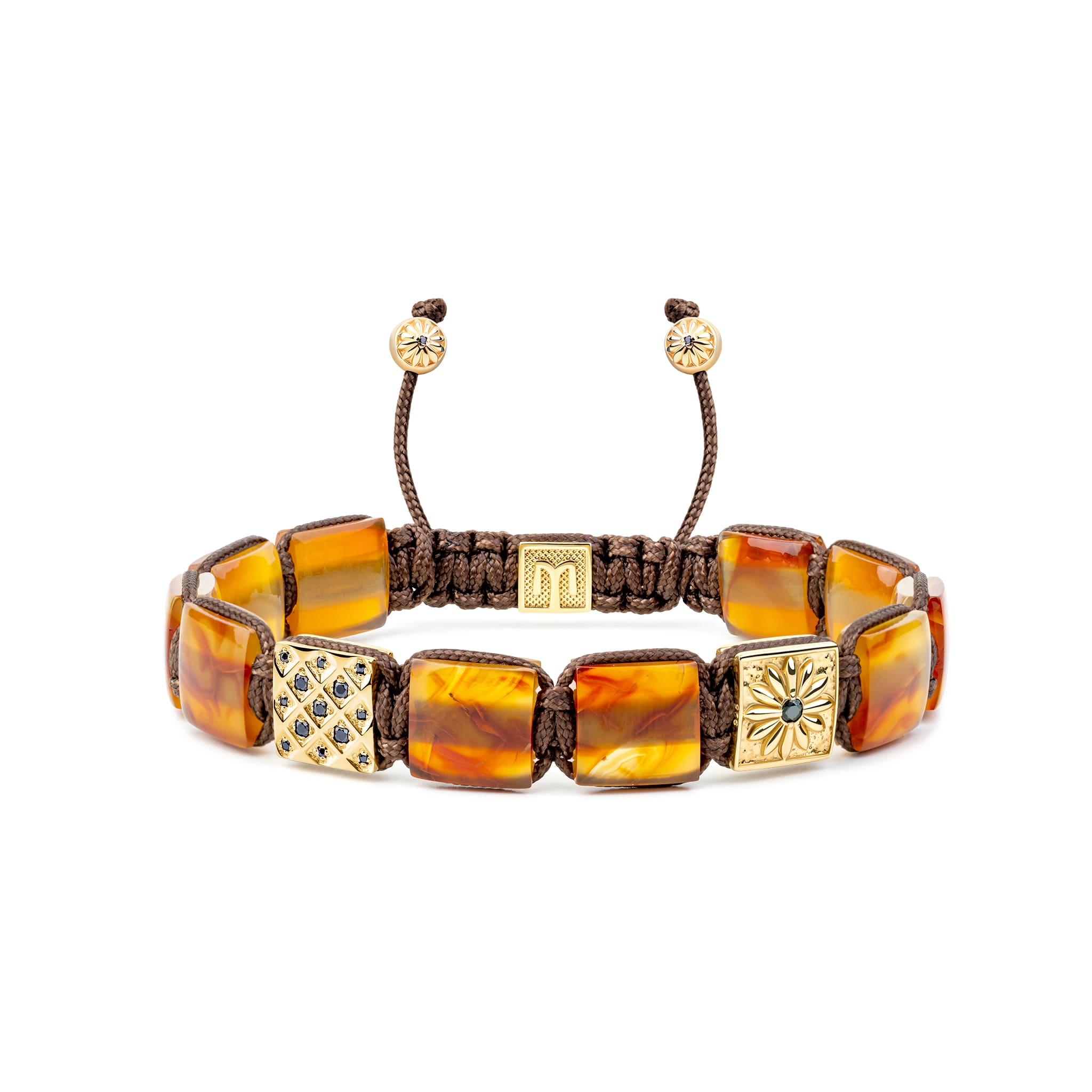 Mahigan Women's Yellow / Orange / Brown Chalcedony Flat Bead Bracelet In Gold With Brown String