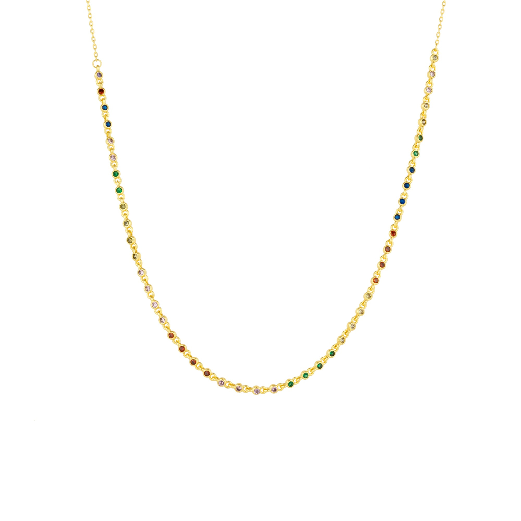 Spero London Women's Gold Rainbow Round Tennis Necklace Sterling Silver