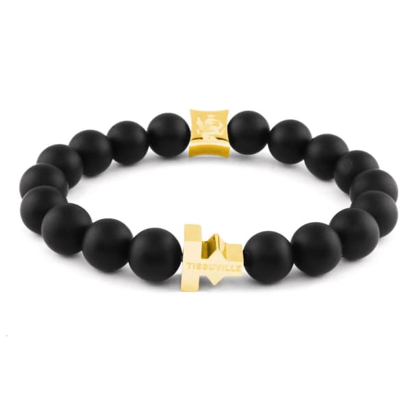 TISSUVILLE Matte Black Beads Stones Labyrinth Bracelet Gold Men