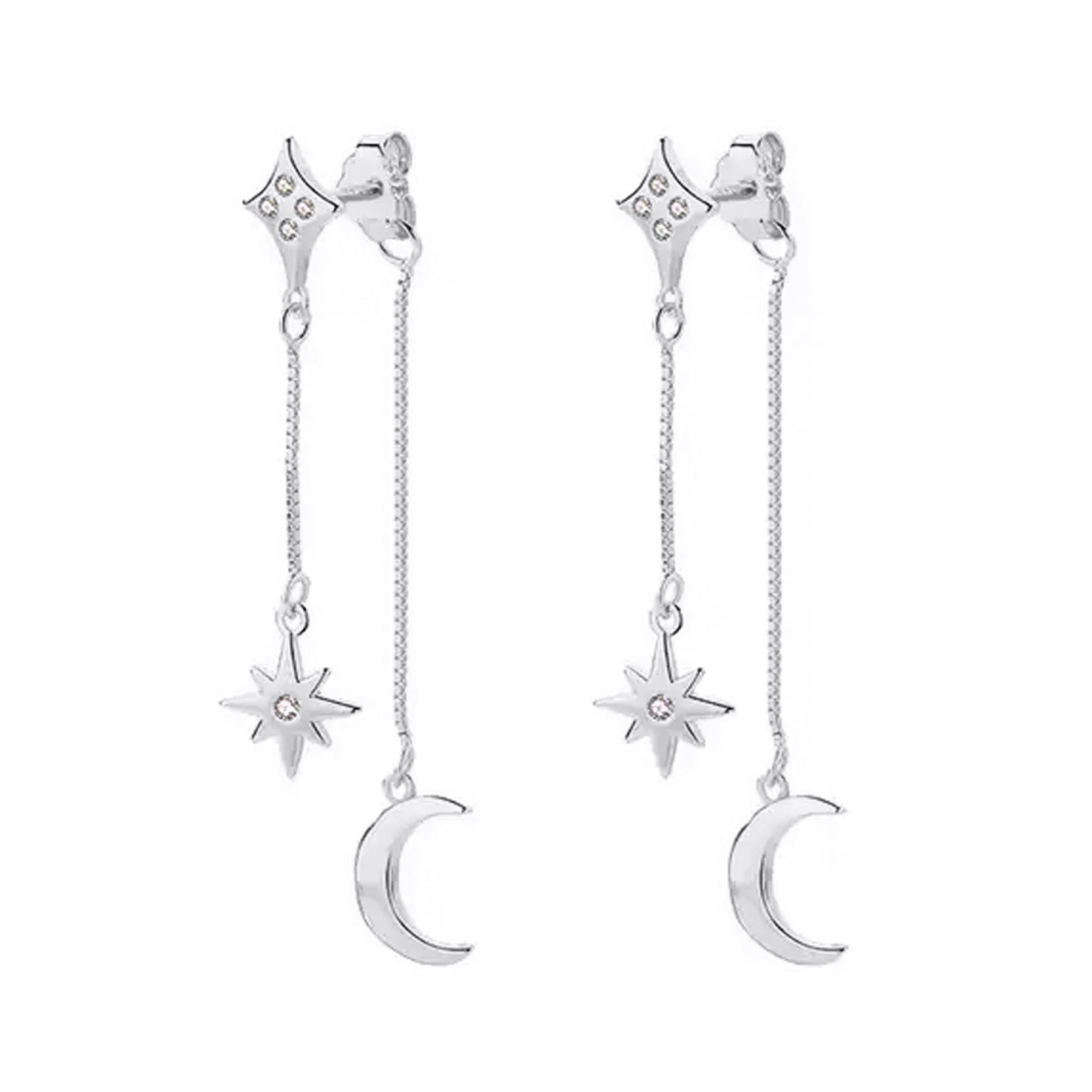 Luna Charles Women's Karita Moon & Star Double Chain Earrings In Silver