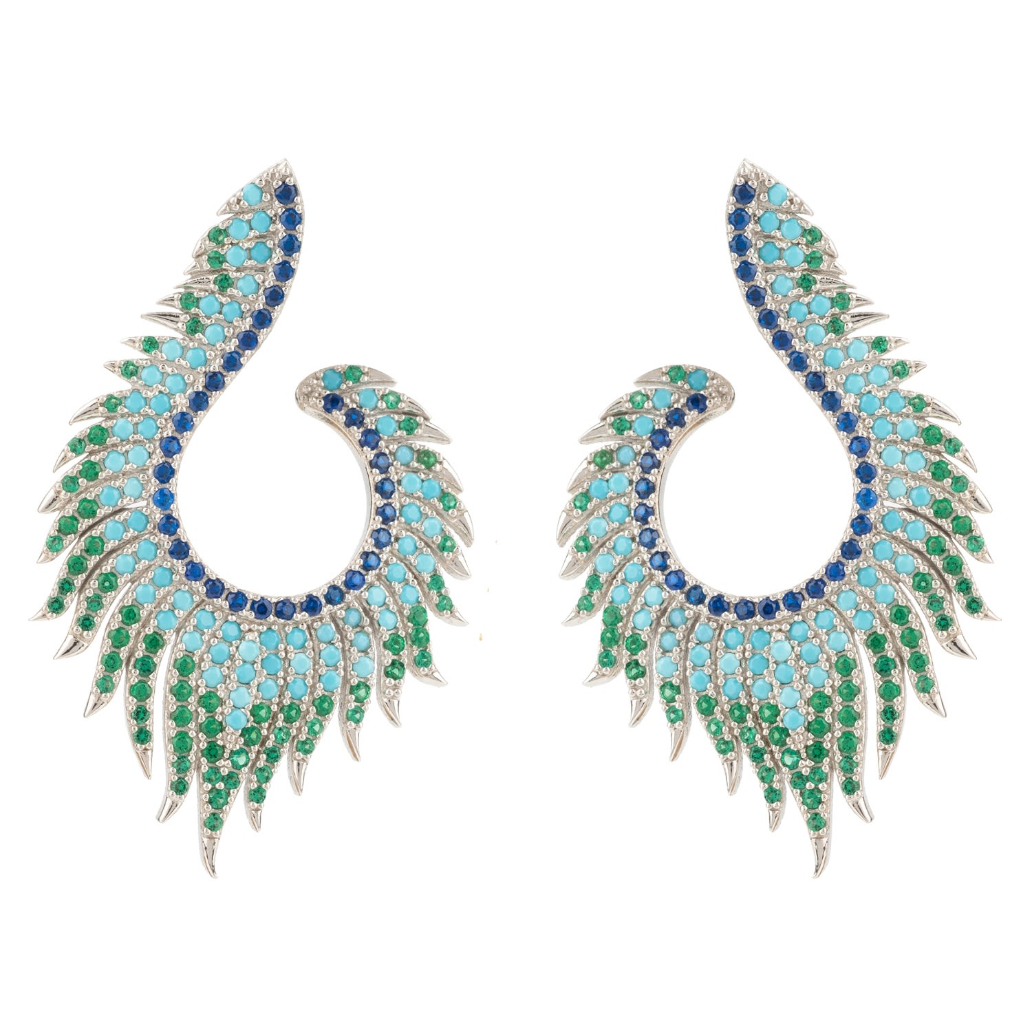 Latelita Women's Silver / Blue / Green Flame Earrings Cold Ice Silver In Multi
