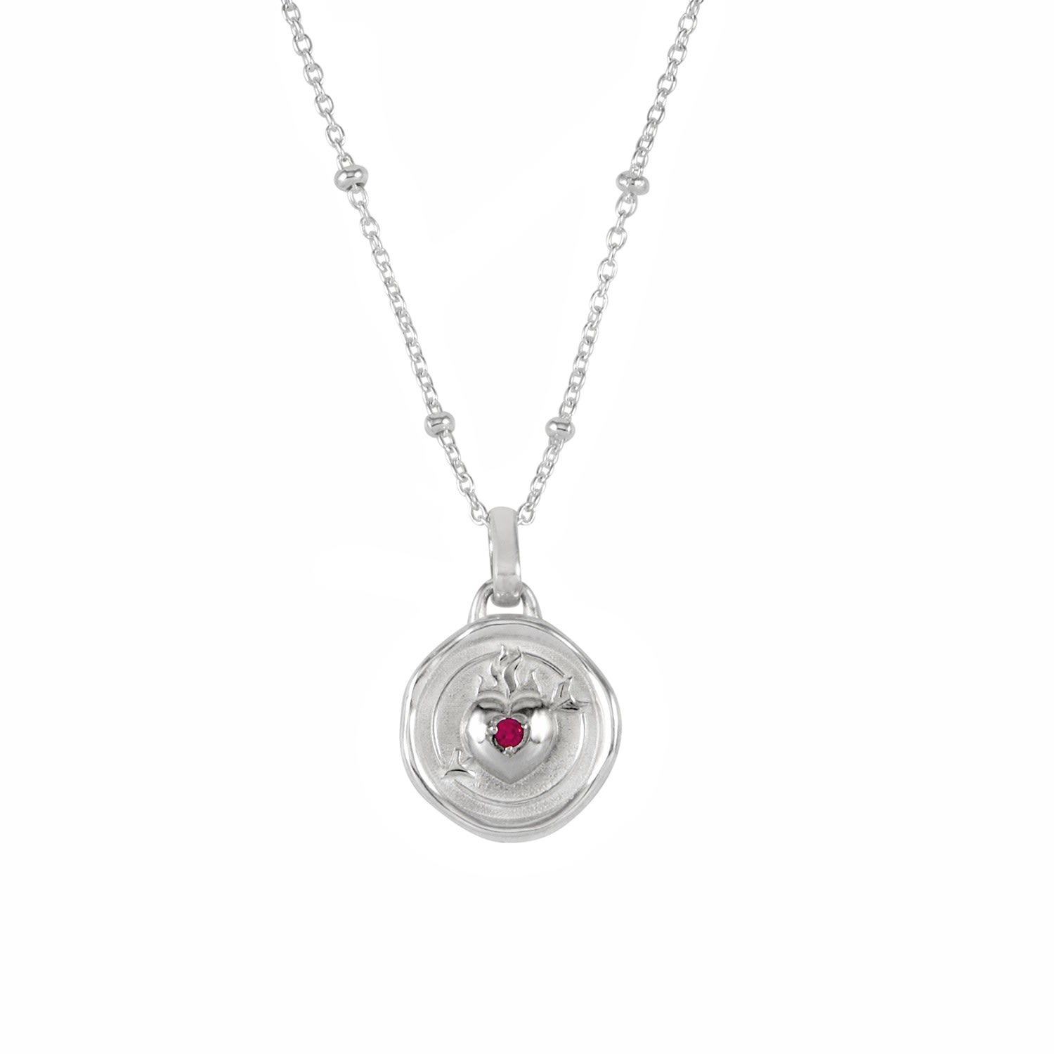 Women’s Silver Flaming Heart Talisman Necklace Dower & Hall