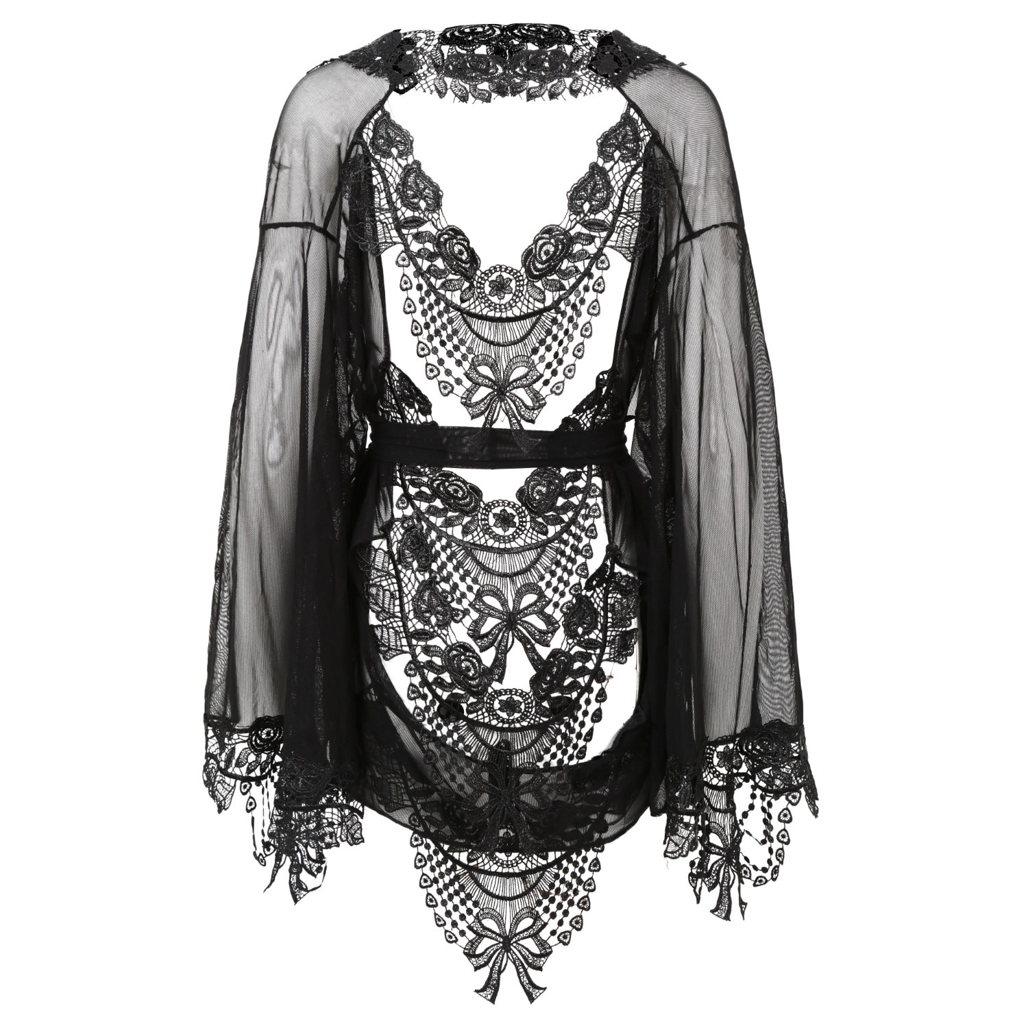 Belle-et-bonbon Women's Black Bisoux Venetian Lace Kimono