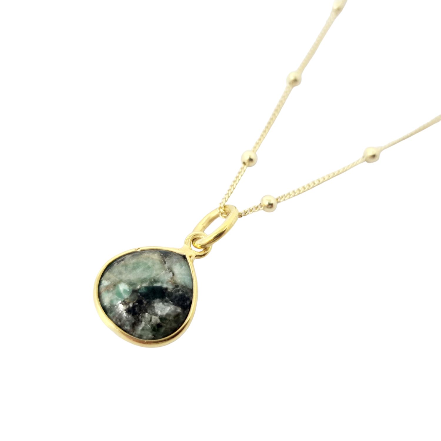 Women’s Green / Gold Gold Vermeil Plated Natural Green Emerald Crystal May Birthstone Charm Necklace Harfi