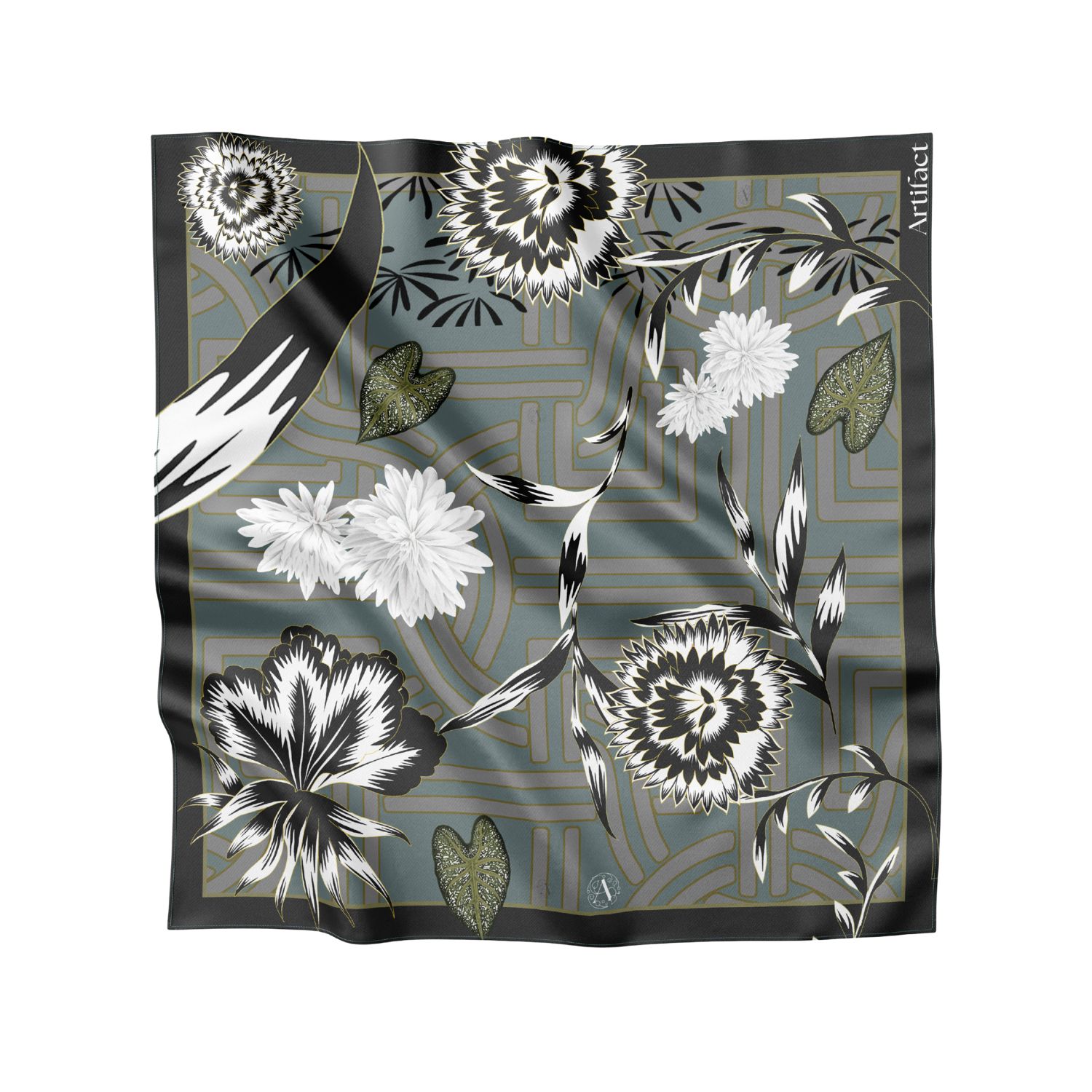 Artifact. Women's Green / Neutrals Silva Noire Large Luxury Square Silk Scarf