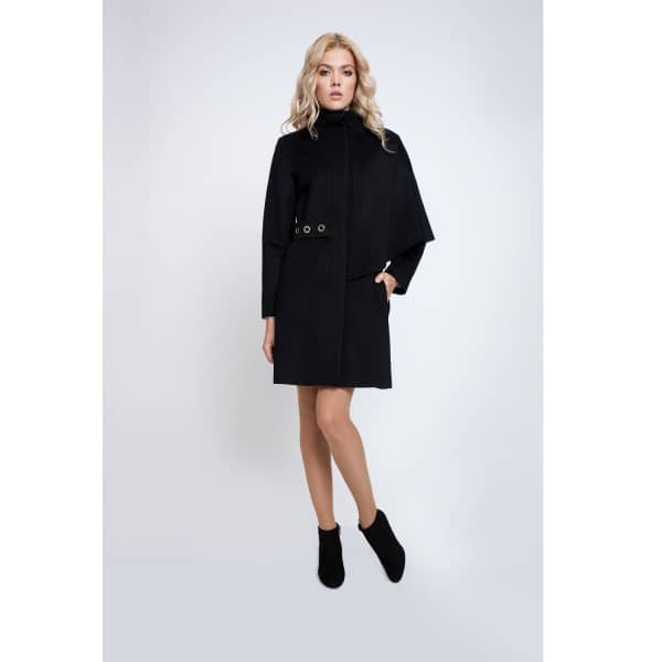 Rumour London Mayfair Black Asymmetric Wool Blend Coat In Blend